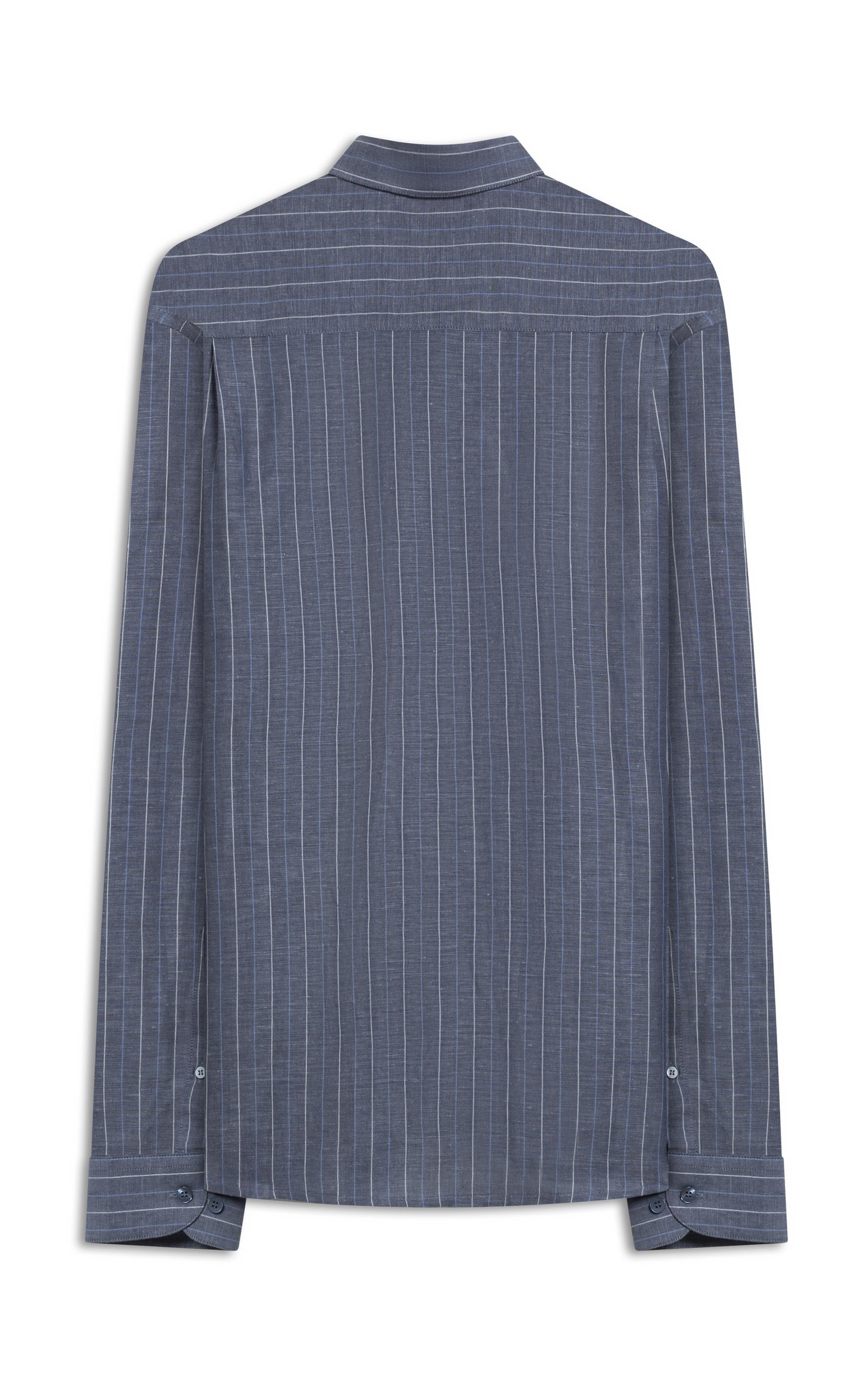 Camisa Linho Blend Listrado  Leandro Ml Purple Blue
