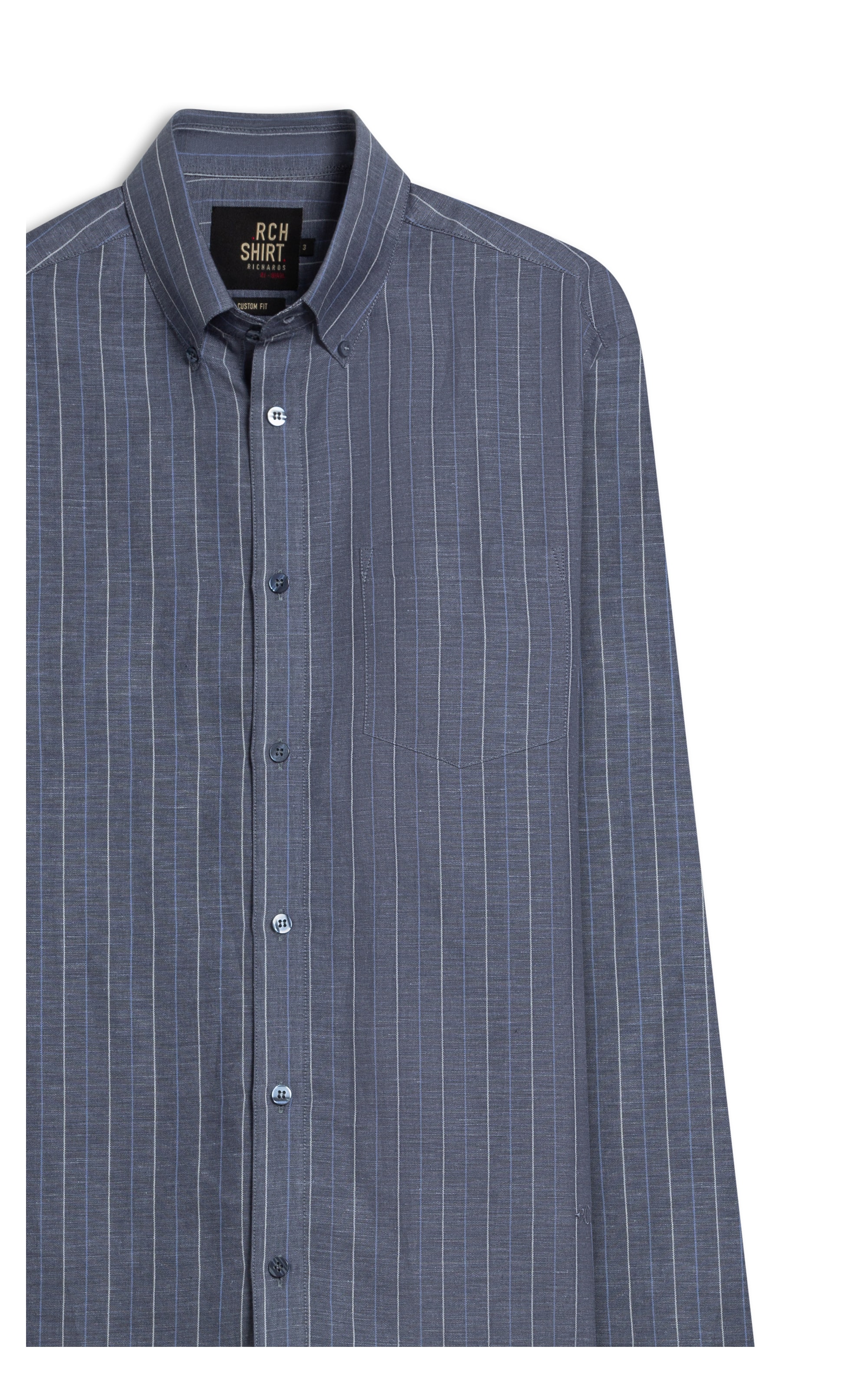 Camisa Linho Blend Listrado  Leandro Ml Purple Blue