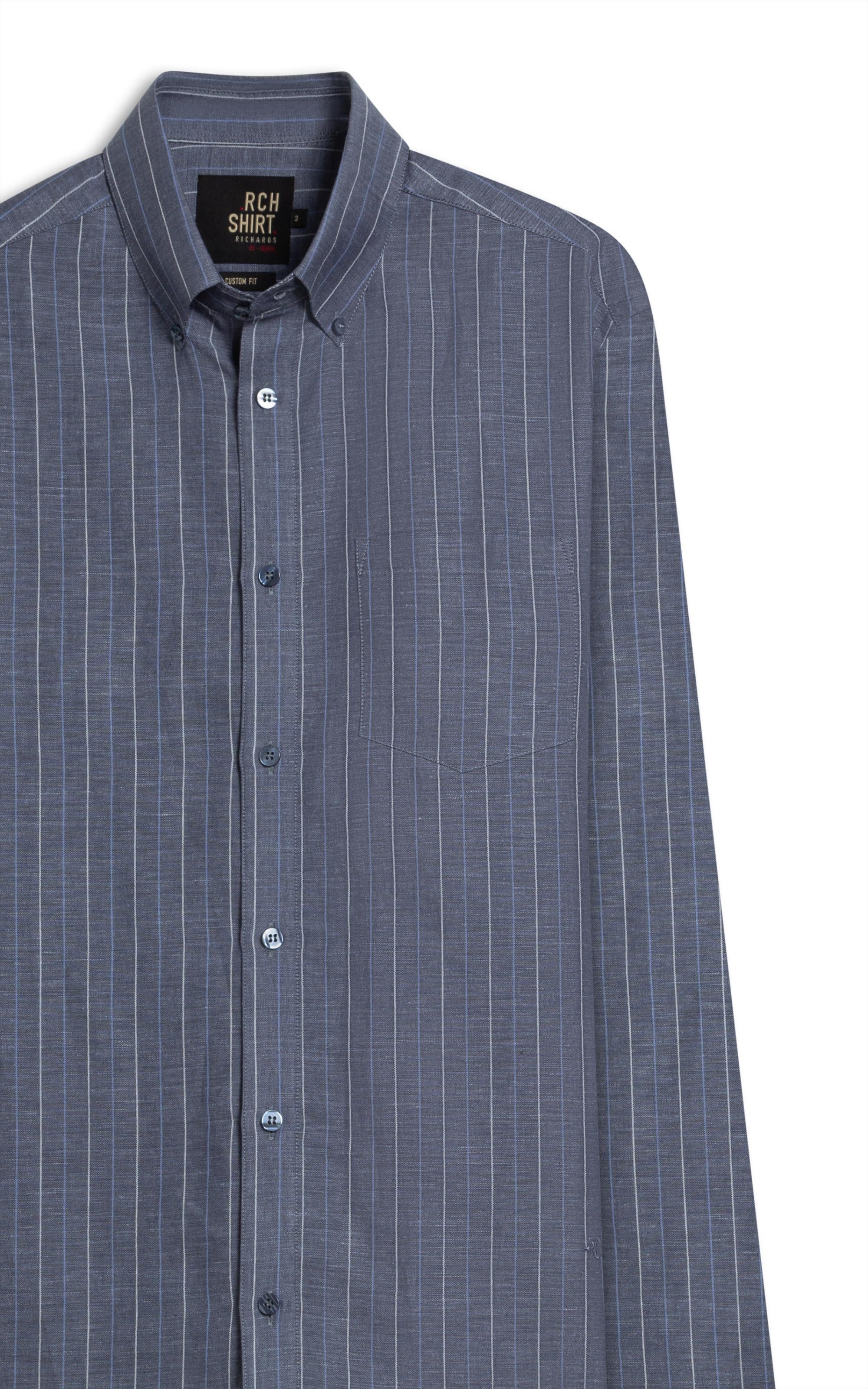 Camisa Linho Blend Listrado  Leandro Ml Purple Blue