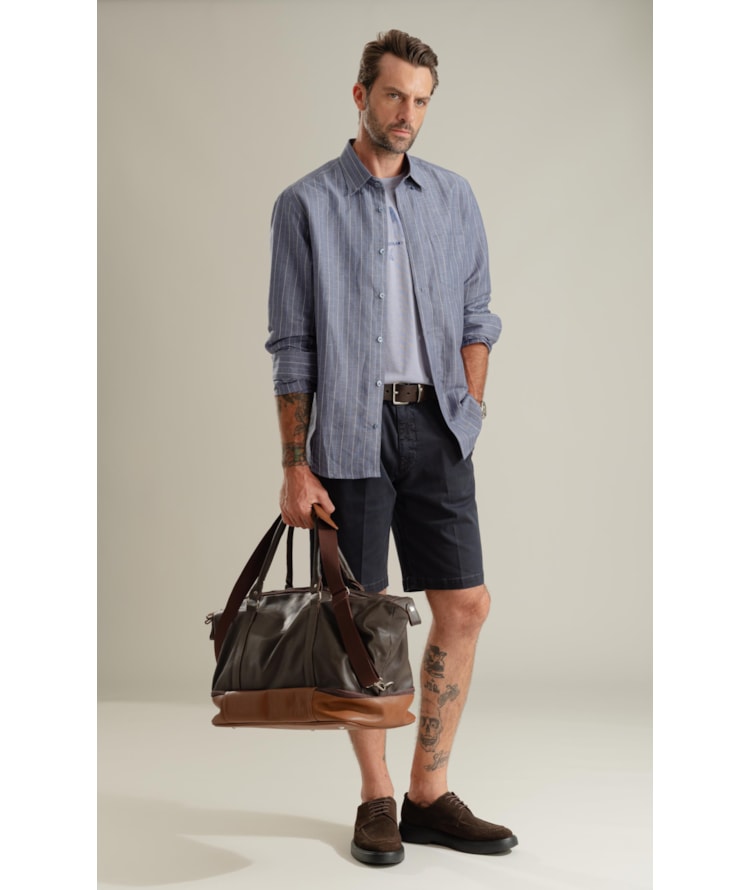 Camisa Linho Blend Listrado  Leandro Ml Purple Blue