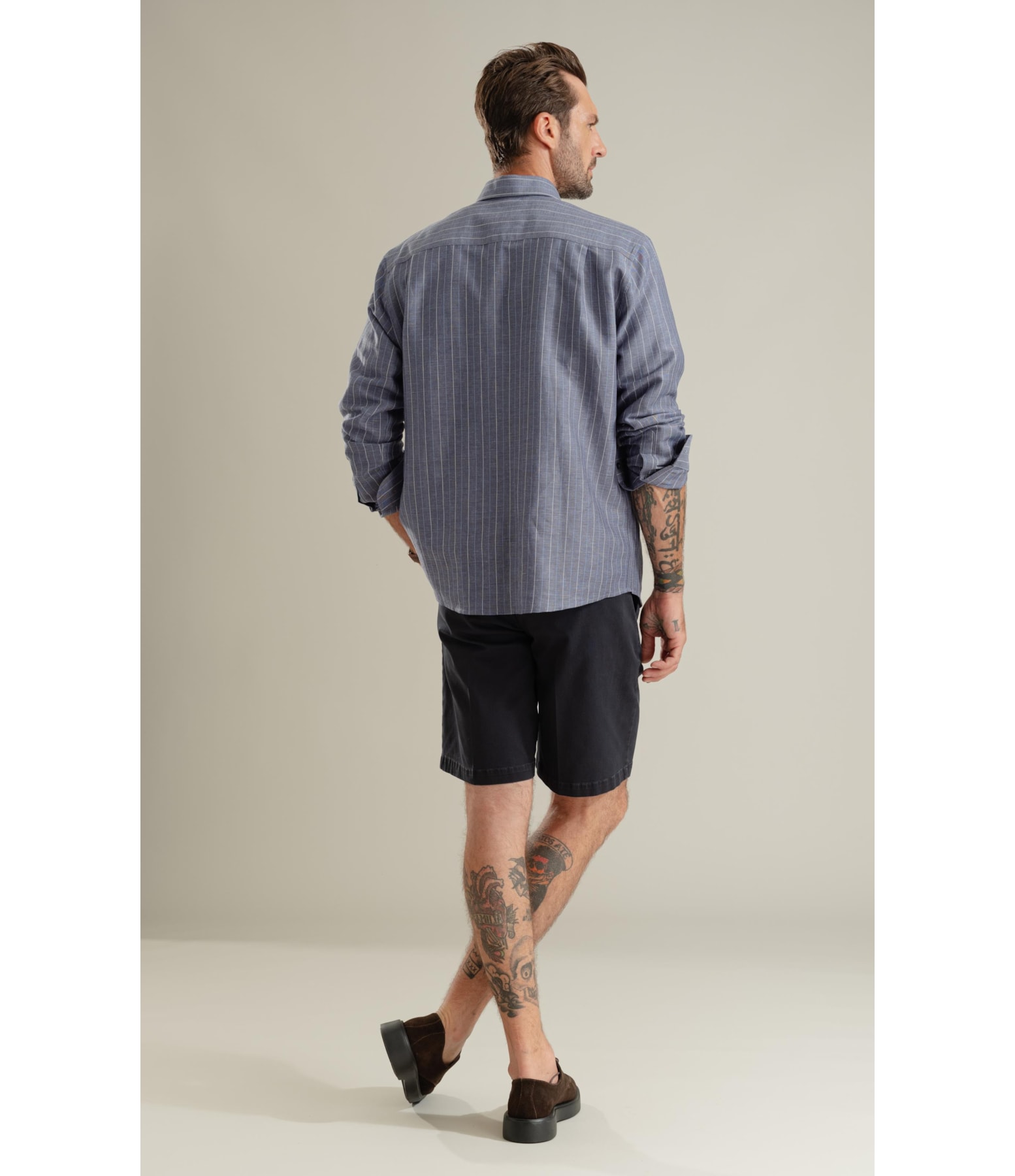 Camisa Linho Blend Listrado  Leandro Ml Purple Blue