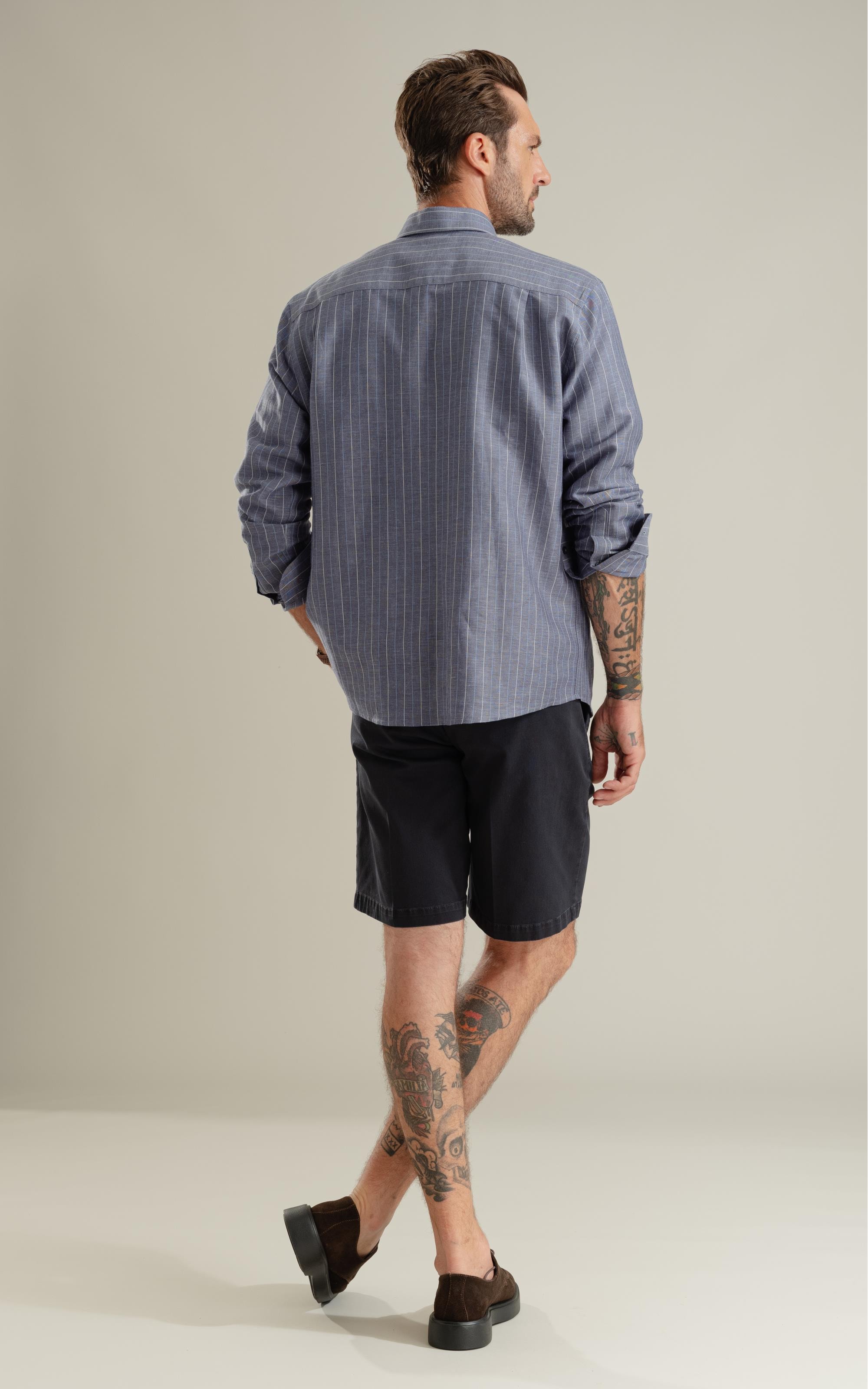 Camisa Linho Blend Listrado  Leandro Ml Purple Blue