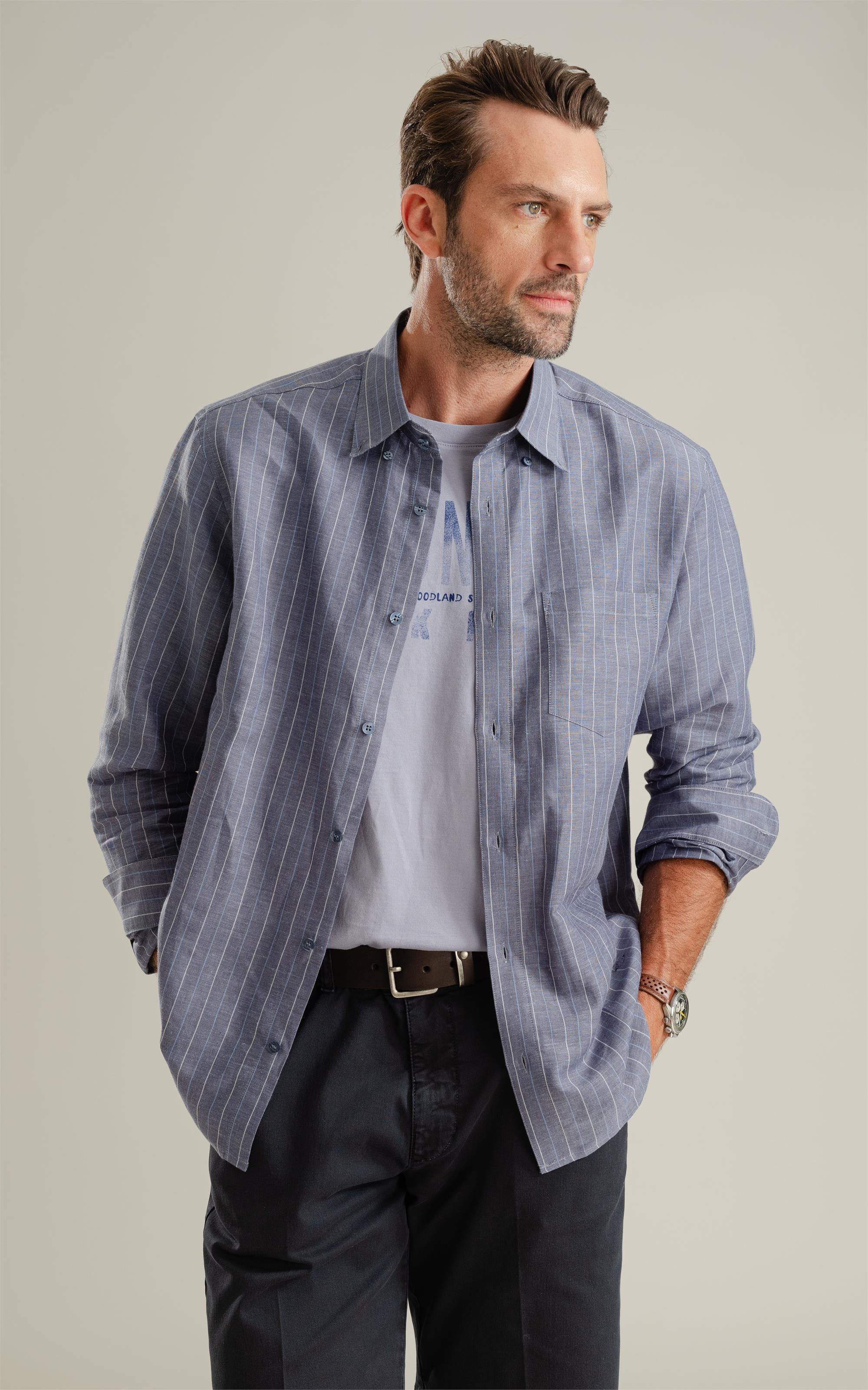 Camisa Linho Blend Listrado  Leandro Ml Purple Blue