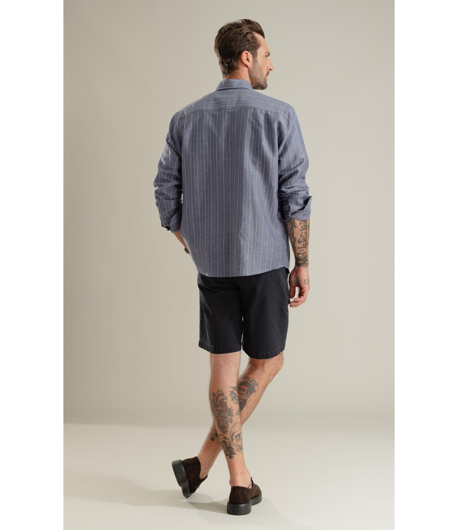 Camisa Linho Blend Listrado  Leandro Ml Purple Blue