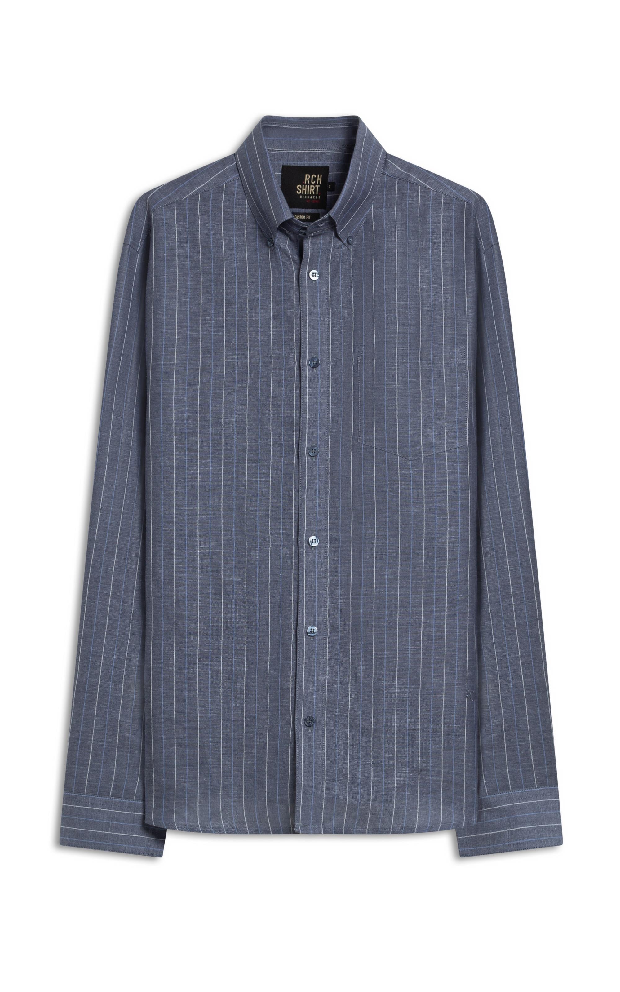 Camisa Linho Blend Listrado  Leandro Ml Purple Blue