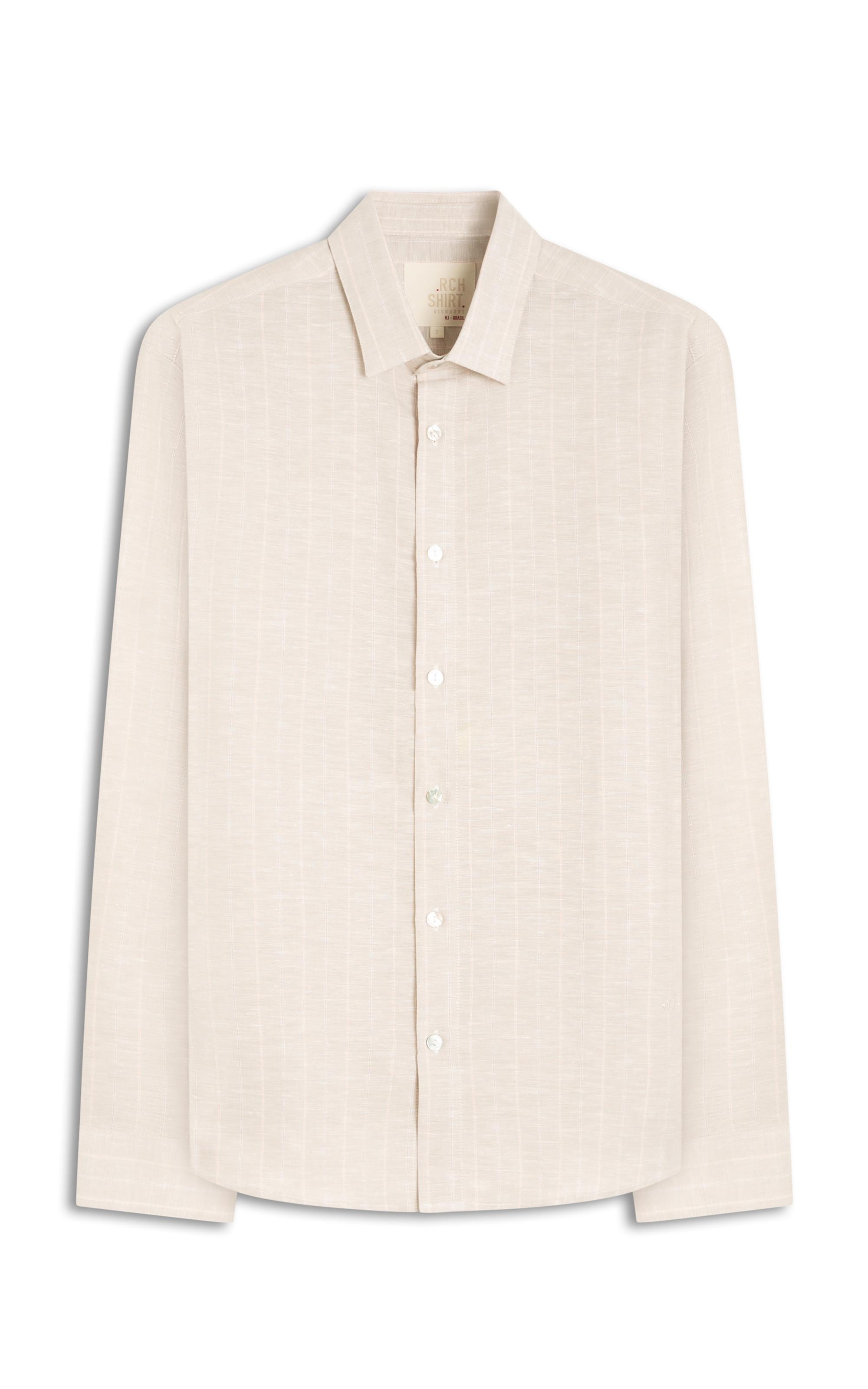 Camisa Linho Blend Listrado Marcelo Ml Cinza Claro