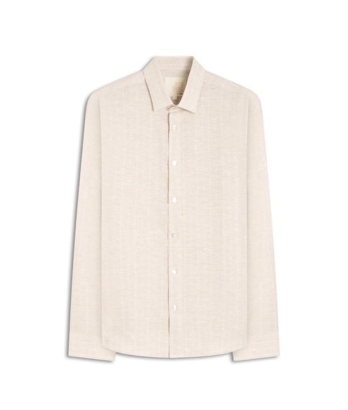 Camisa Linho Blend Listrado Marcelo Ml Cinza Claro