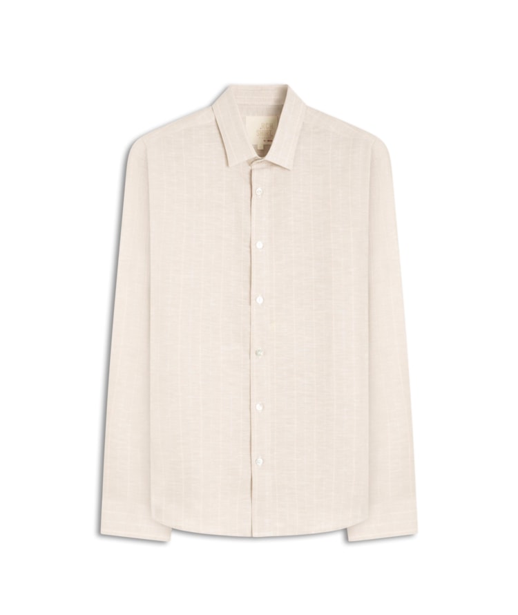 Camisa Linho Blend Listrado Marcelo Ml Cinza Claro