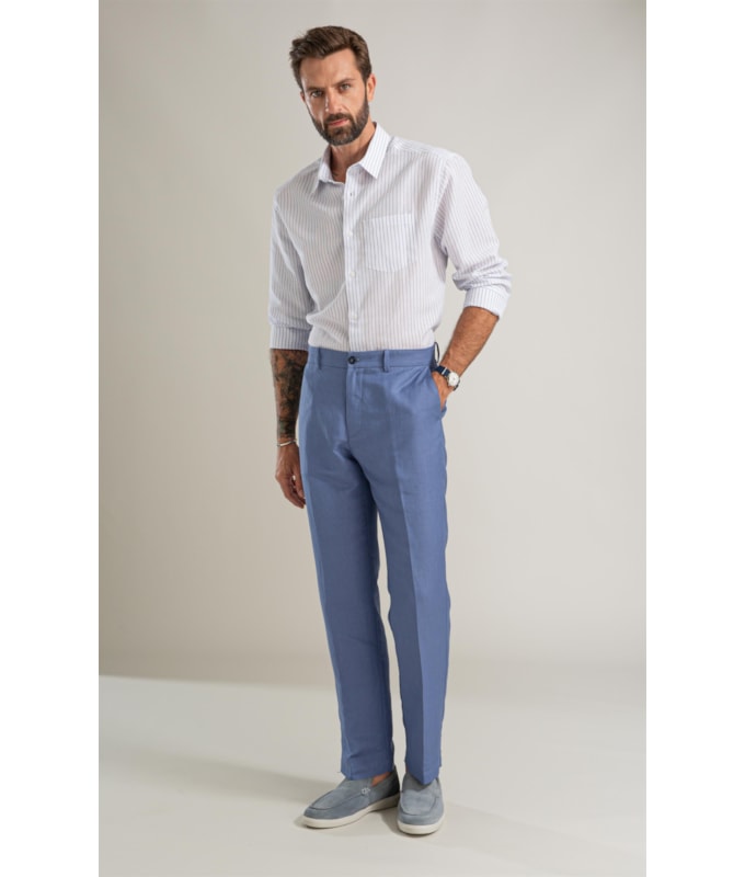 Camisa Linho Blend Listrado Theo Azul Bic