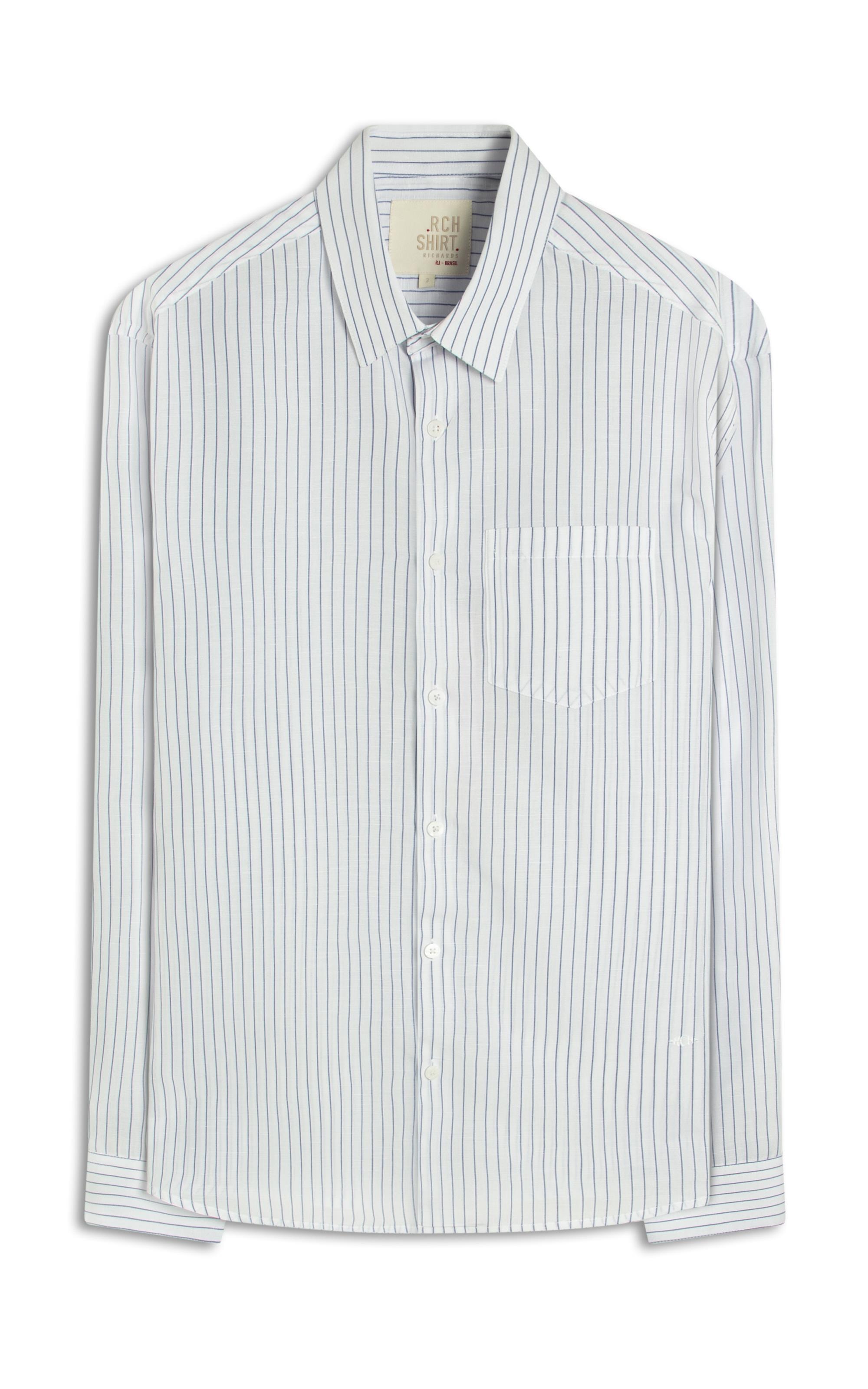 Camisa Linho Blend Listrado Theo Azul Bic