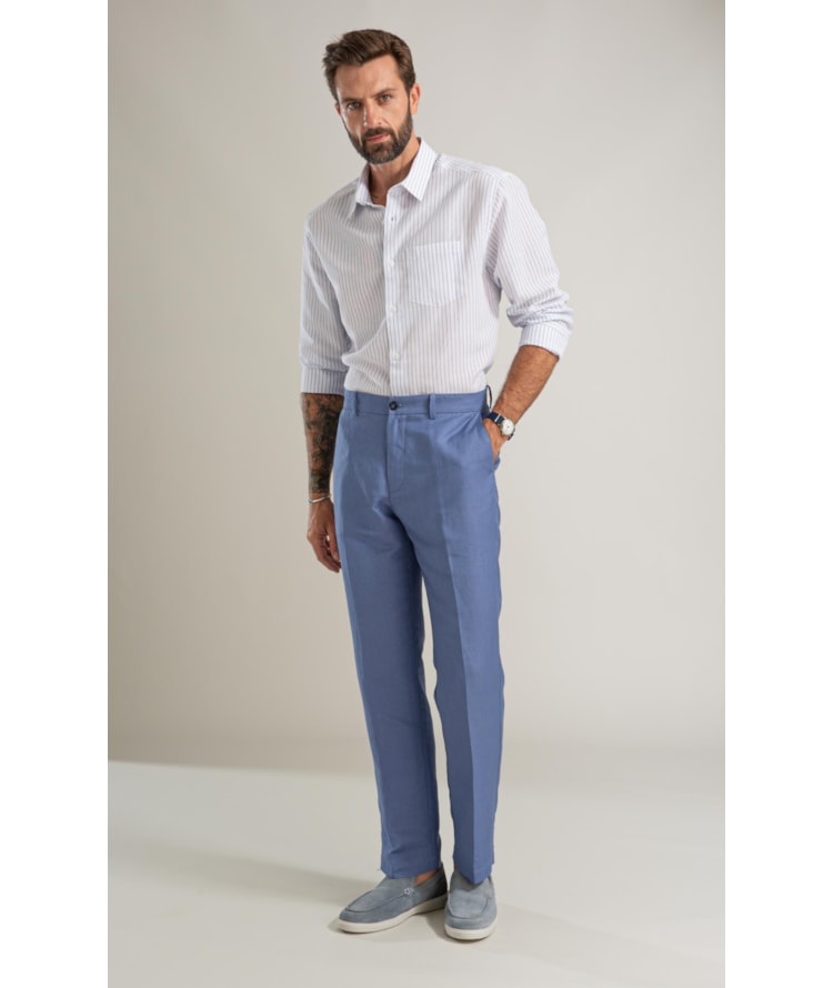 Camisa Linho Blend Listrado Theo Ml Azul Bic