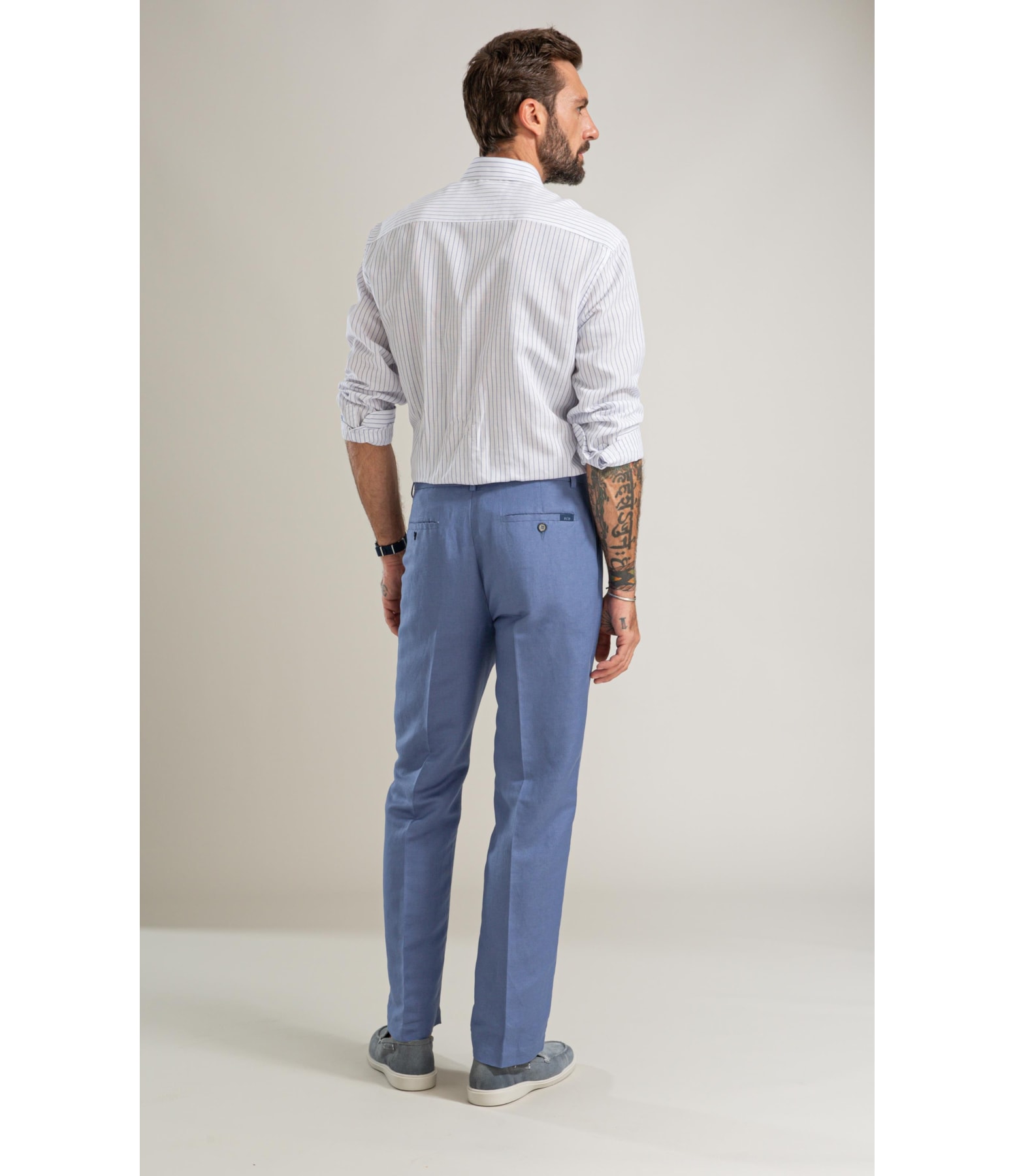 Camisa Linho Blend Listrado Theo Ml Azul Bic