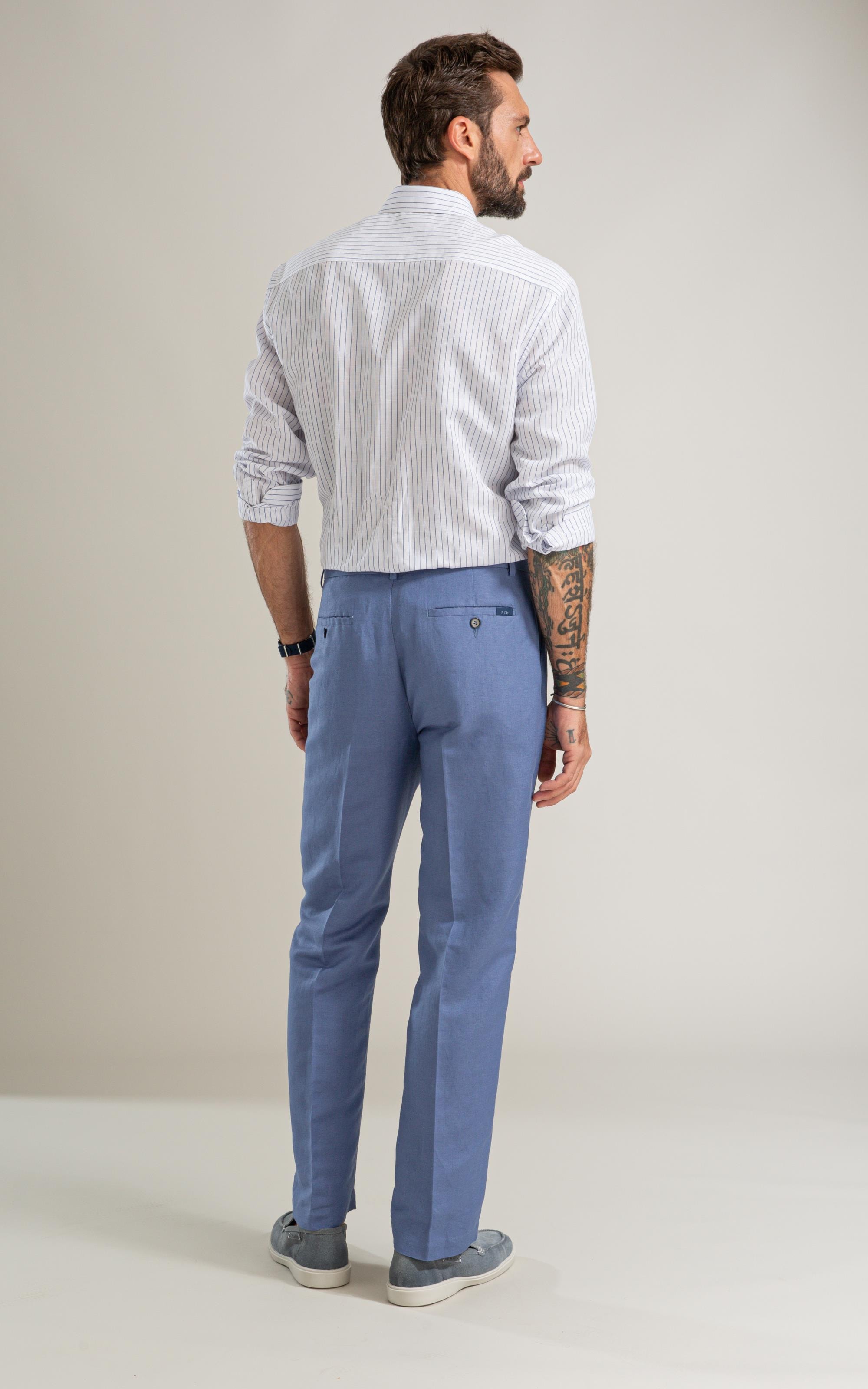 Camisa Linho Blend Listrado Theo Ml Azul Bic