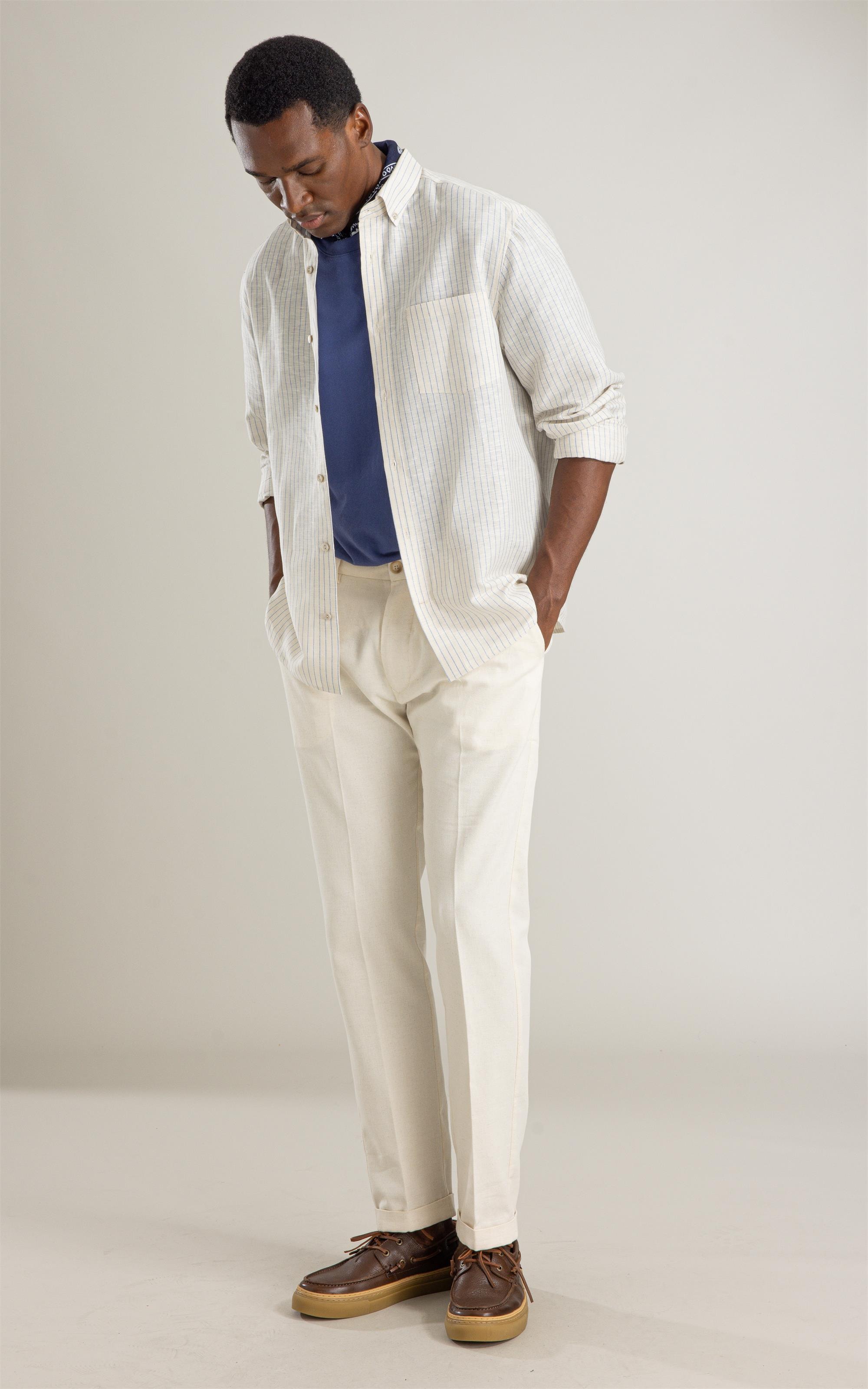 Camisa Linho Blend Maiao Ml Azul Bic