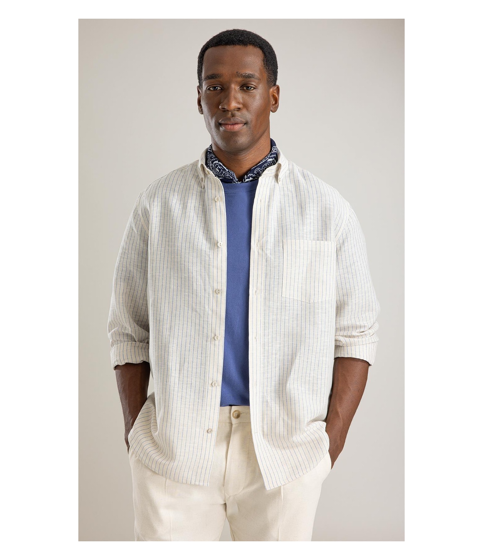 Camisa Linho Blend Maiao Ml Azul Bic