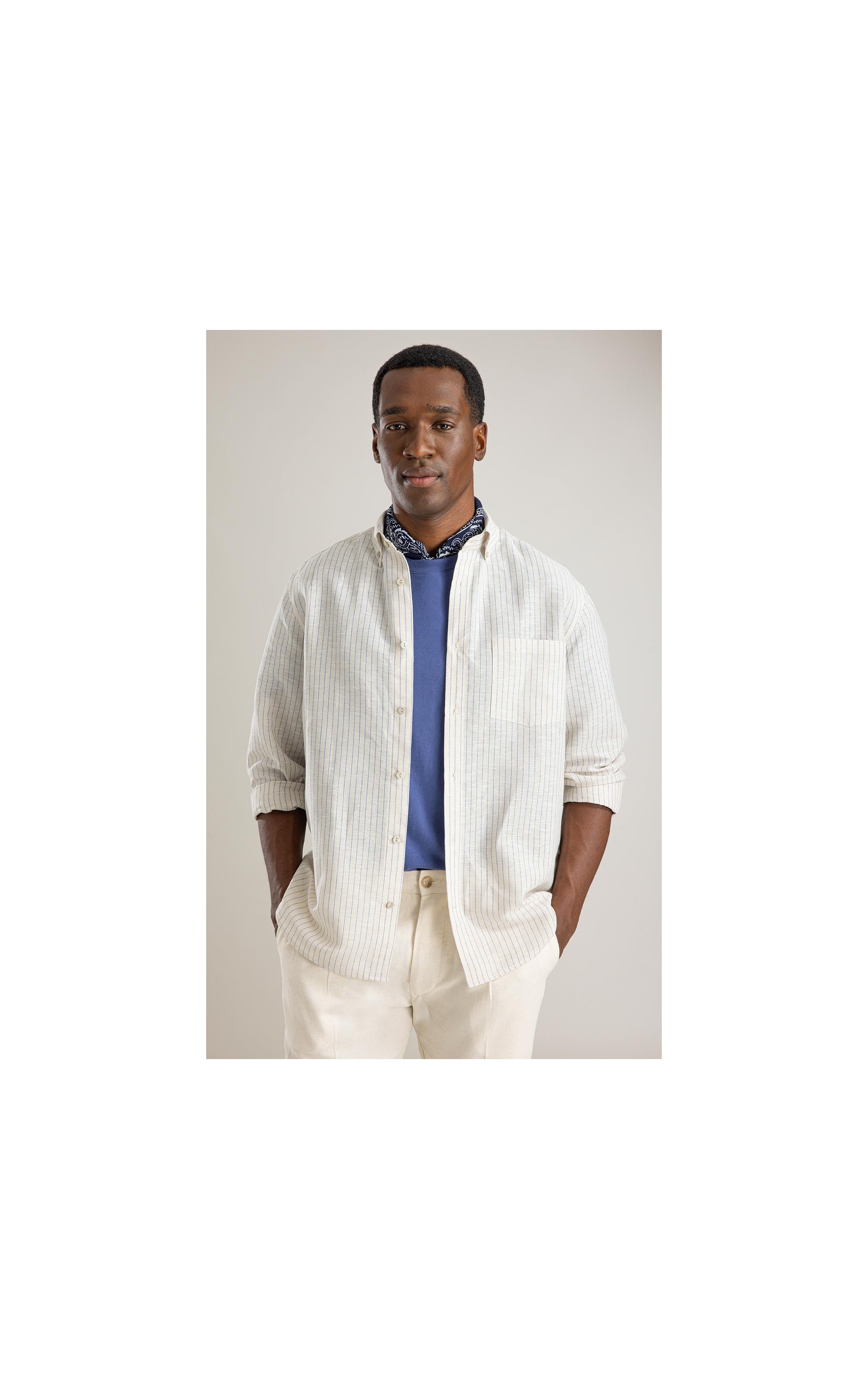 Camisa Linho Blend Maiao Ml Azul Bic