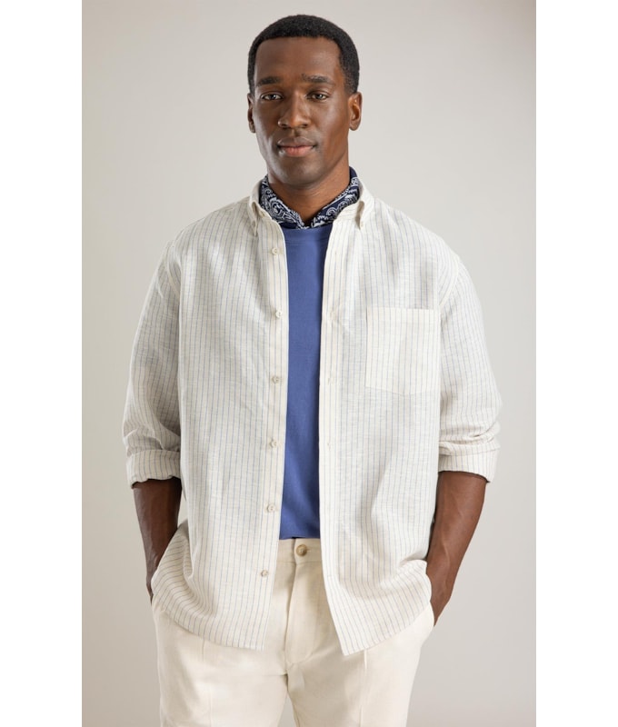 Camisa Linho Blend Maiao Ml Azul Bic