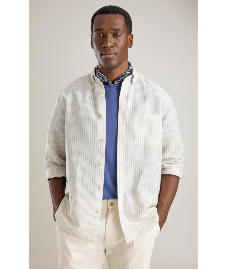 Camisa Linho Blend Maiao Ml Azul Bic