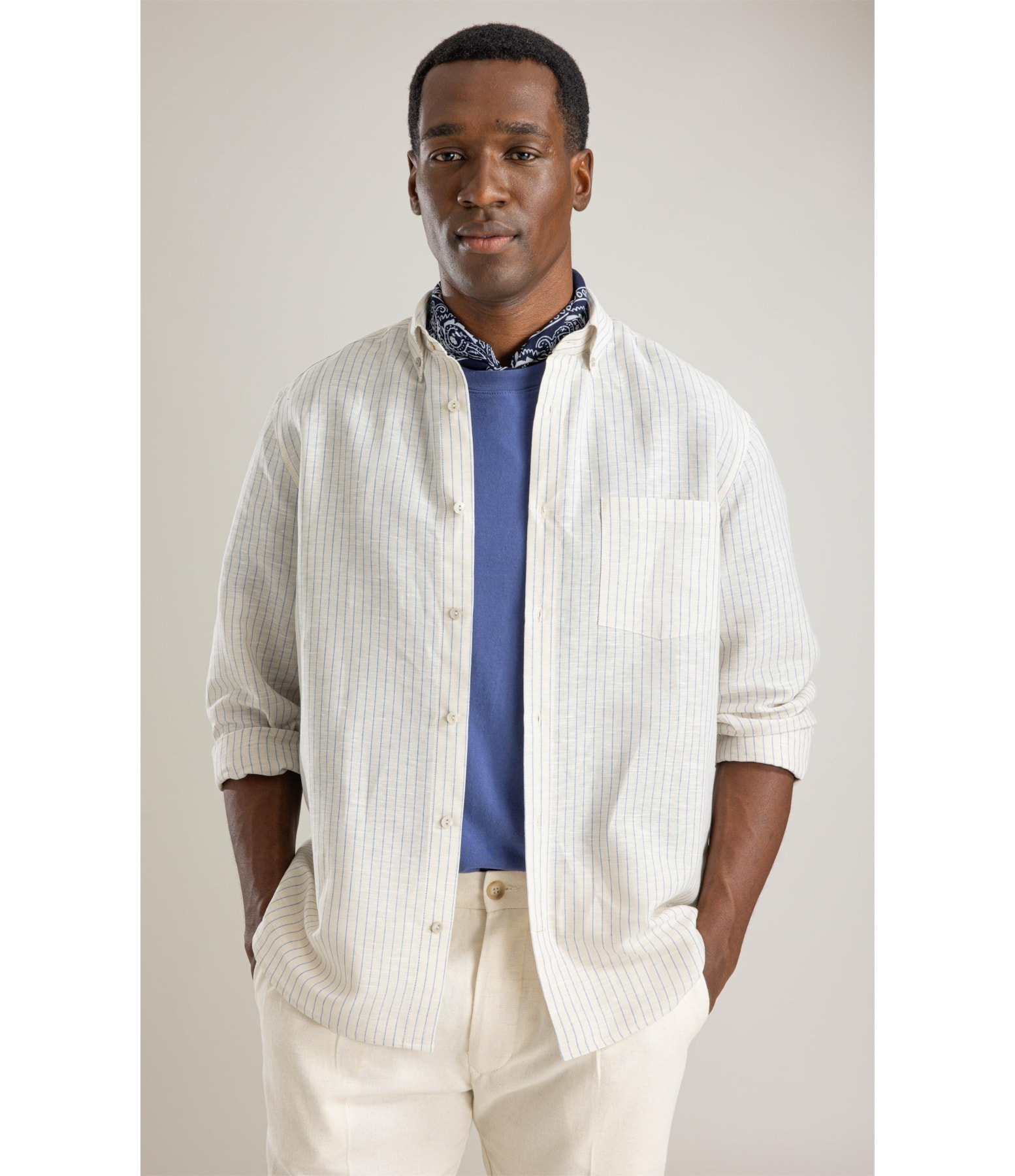 Camisa Linho Blend Maiao Ml Azul Bic