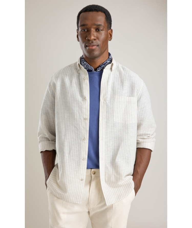 Camisa Linho Blend Maiao Ml Azul Bic