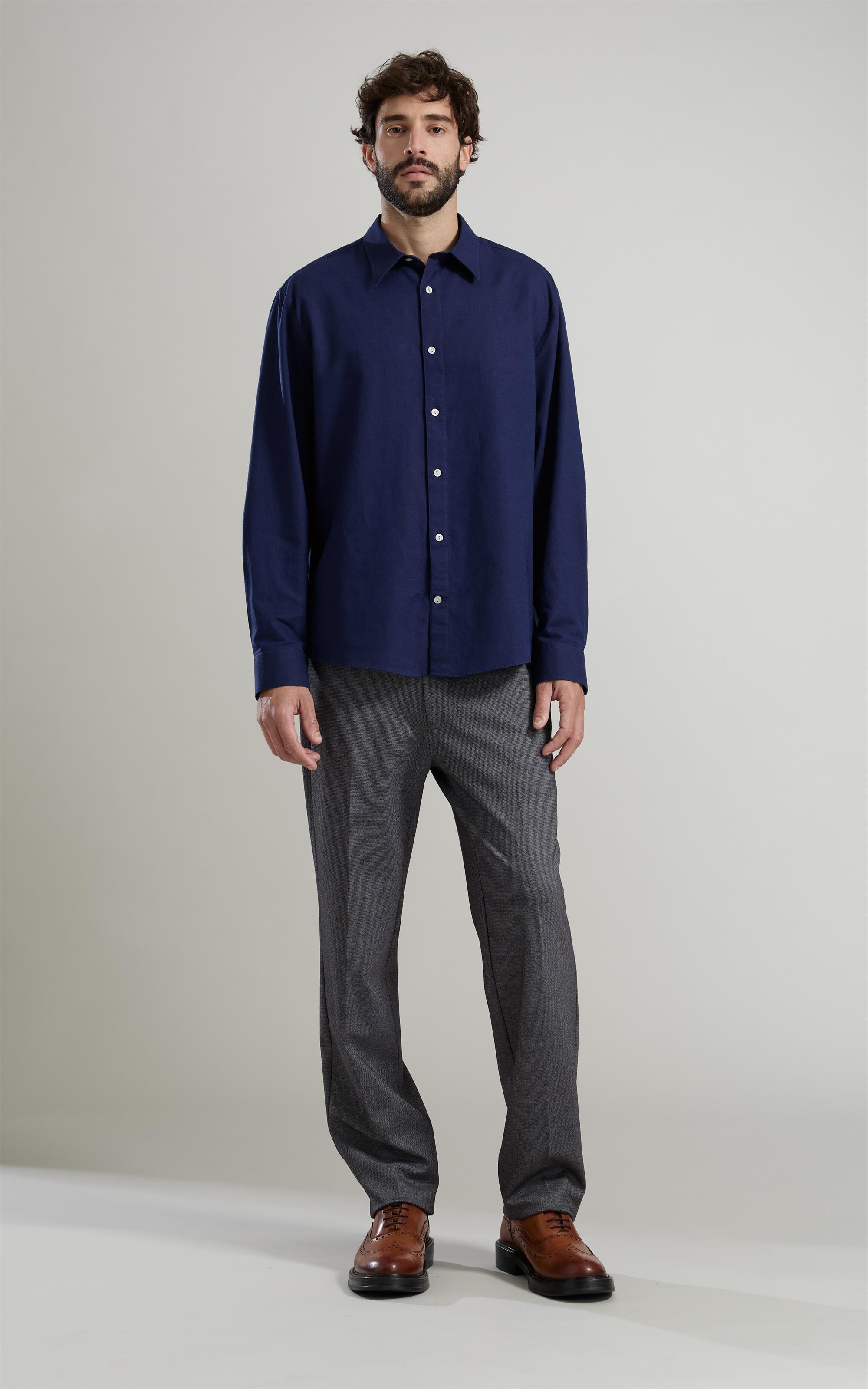 Camisa Linho Blend Purple Blue