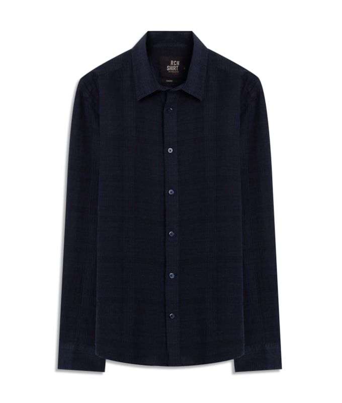 Camisa Linho Blend Xadrez  Everaldo Ml Dark Navy