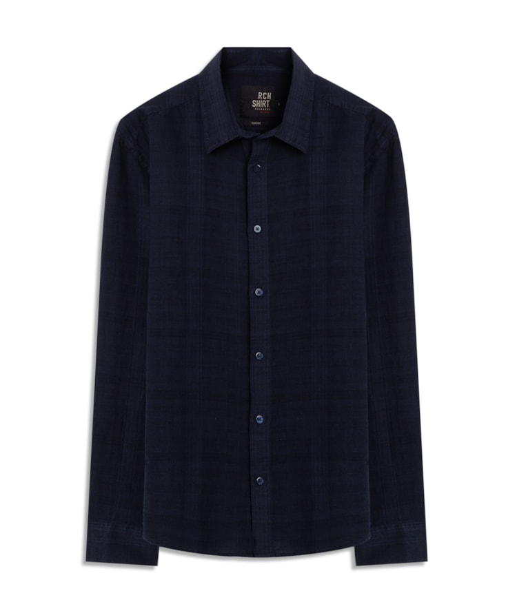 Camisa Linho Blend Xadrez  Everaldo Ml Dark Navy