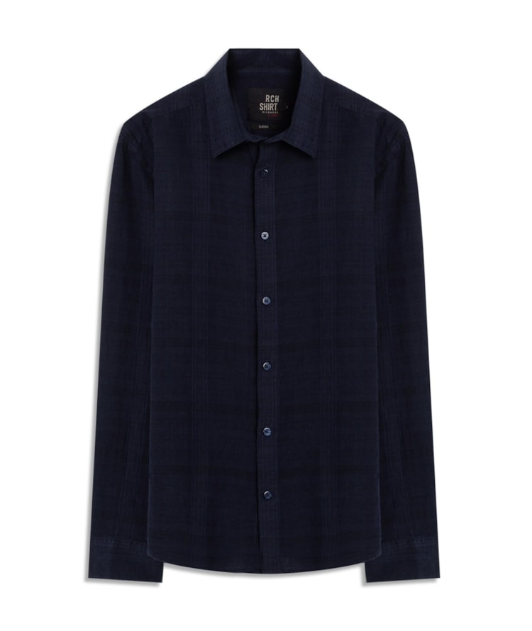 Camisa Linho Blend Xadrez  Everaldo Ml Dark Navy