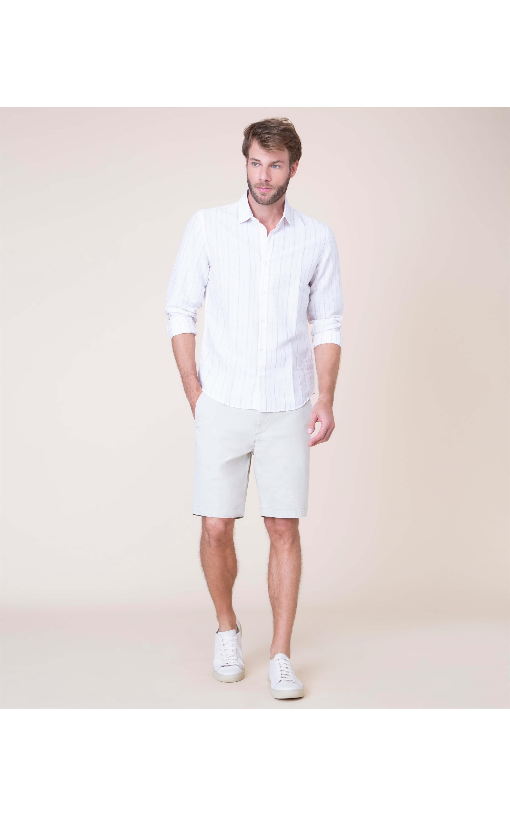 Camisa Linho  Caetano Listrada Ml Caqui