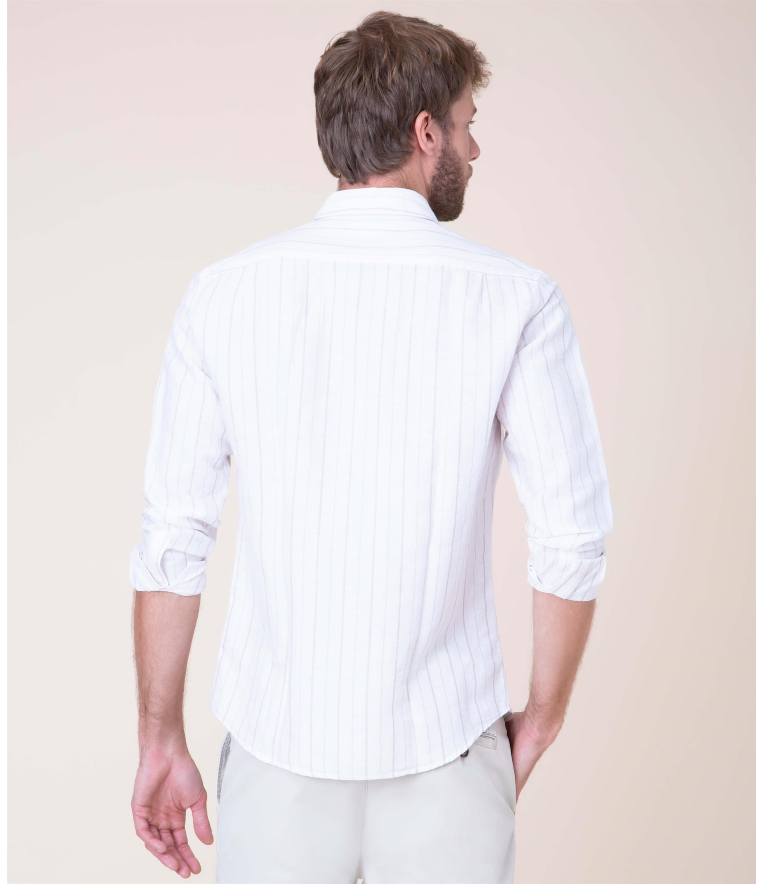 Camisa Linho  Caetano Listrada Ml Caqui