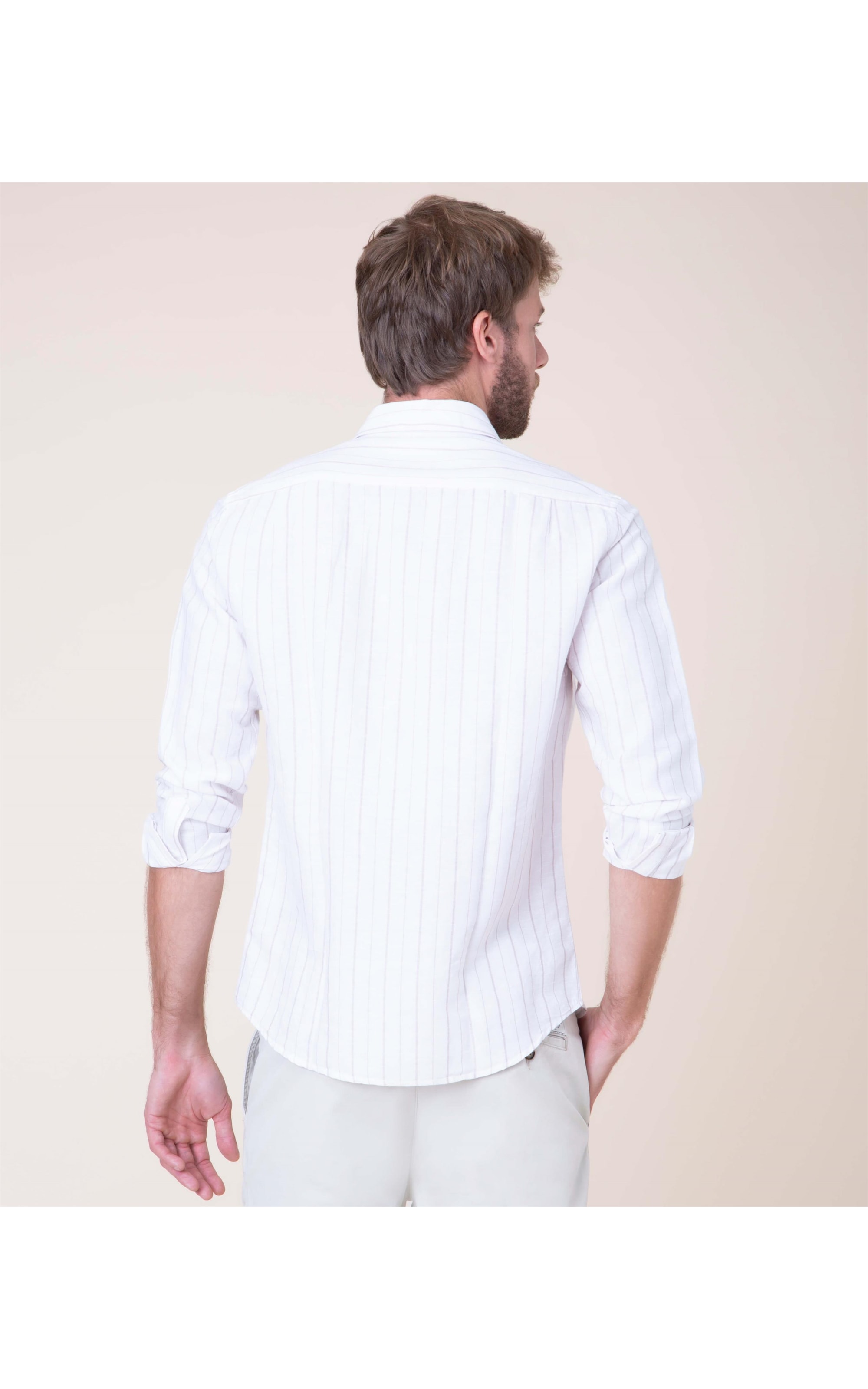 Camisa Linho  Caetano Listrada Ml Caqui