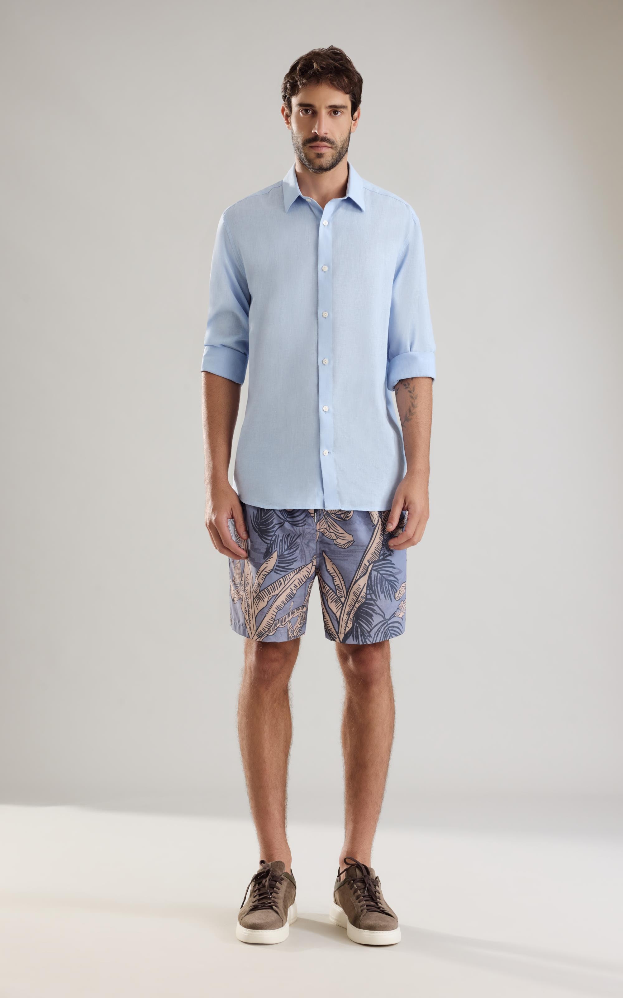 Camisa Linho  Cambraia  James Ml Azul Claro