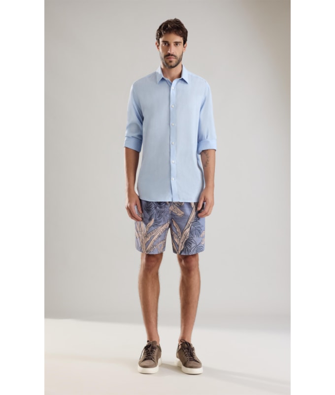 Camisa Linho  Cambraia  James Ml Azul Claro