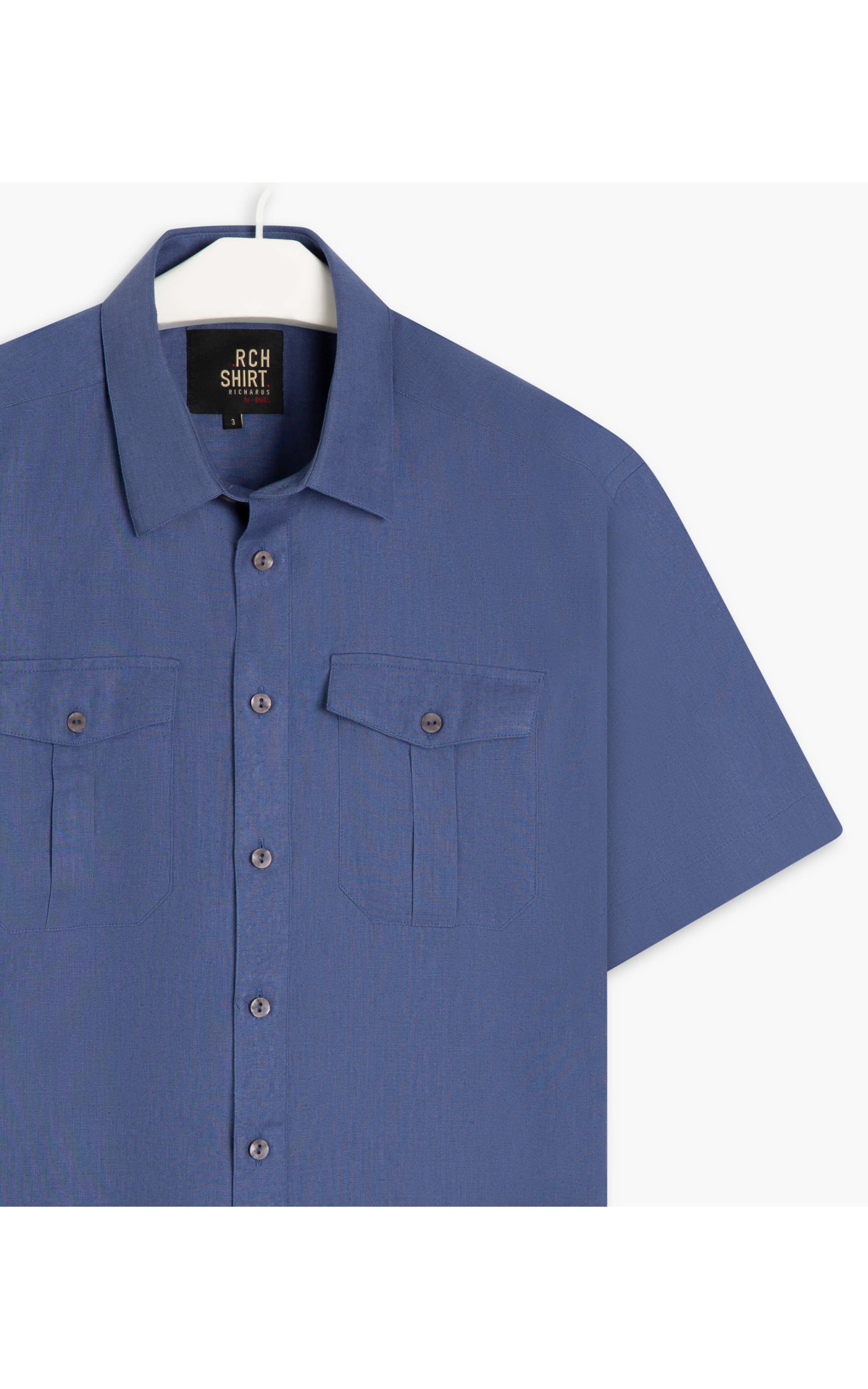 Camisa Linho  Cambraia  Pockets Mc Azul Jeans