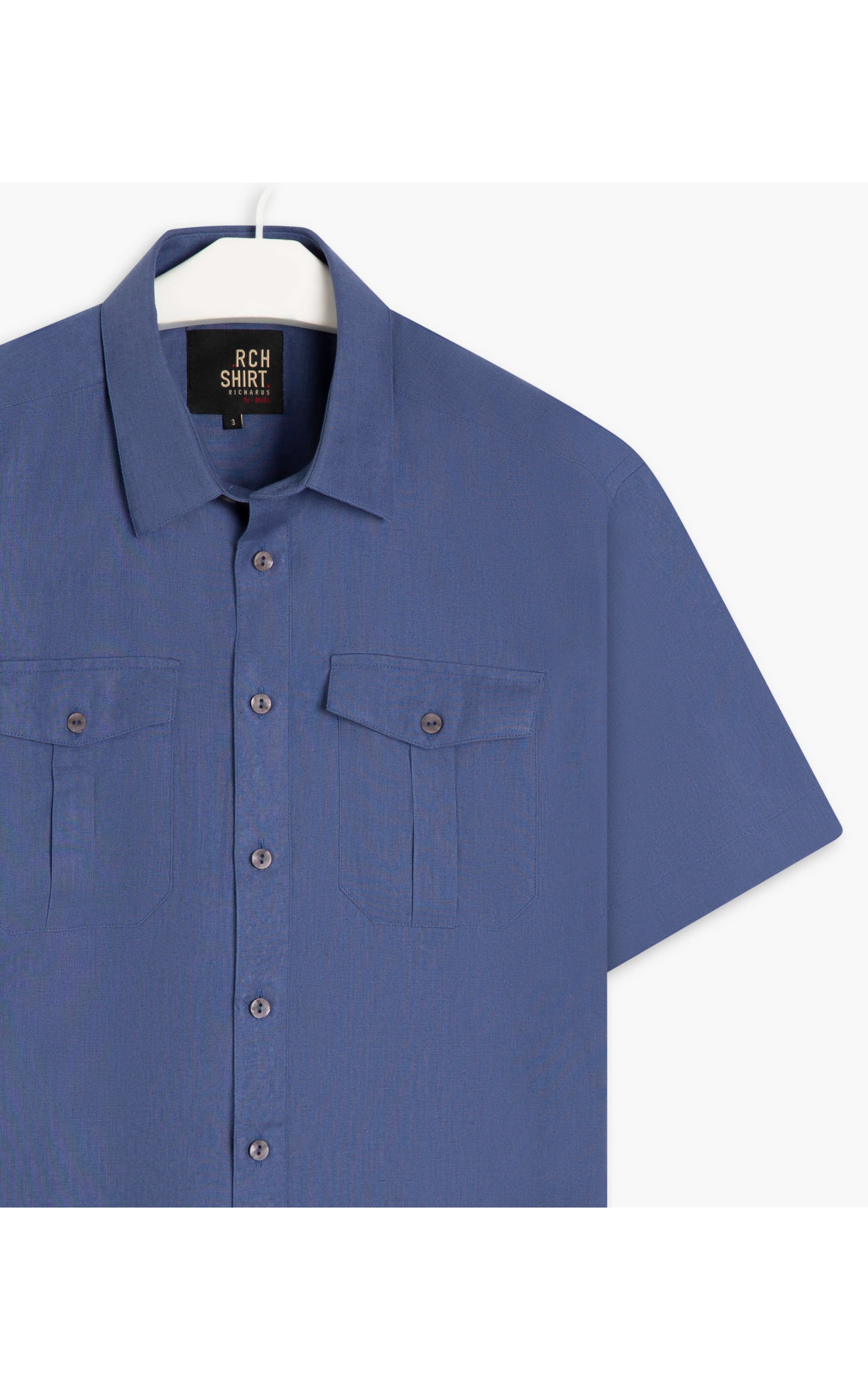 Camisa Linho  Cambraia  Pockets Mc Azul Jeans