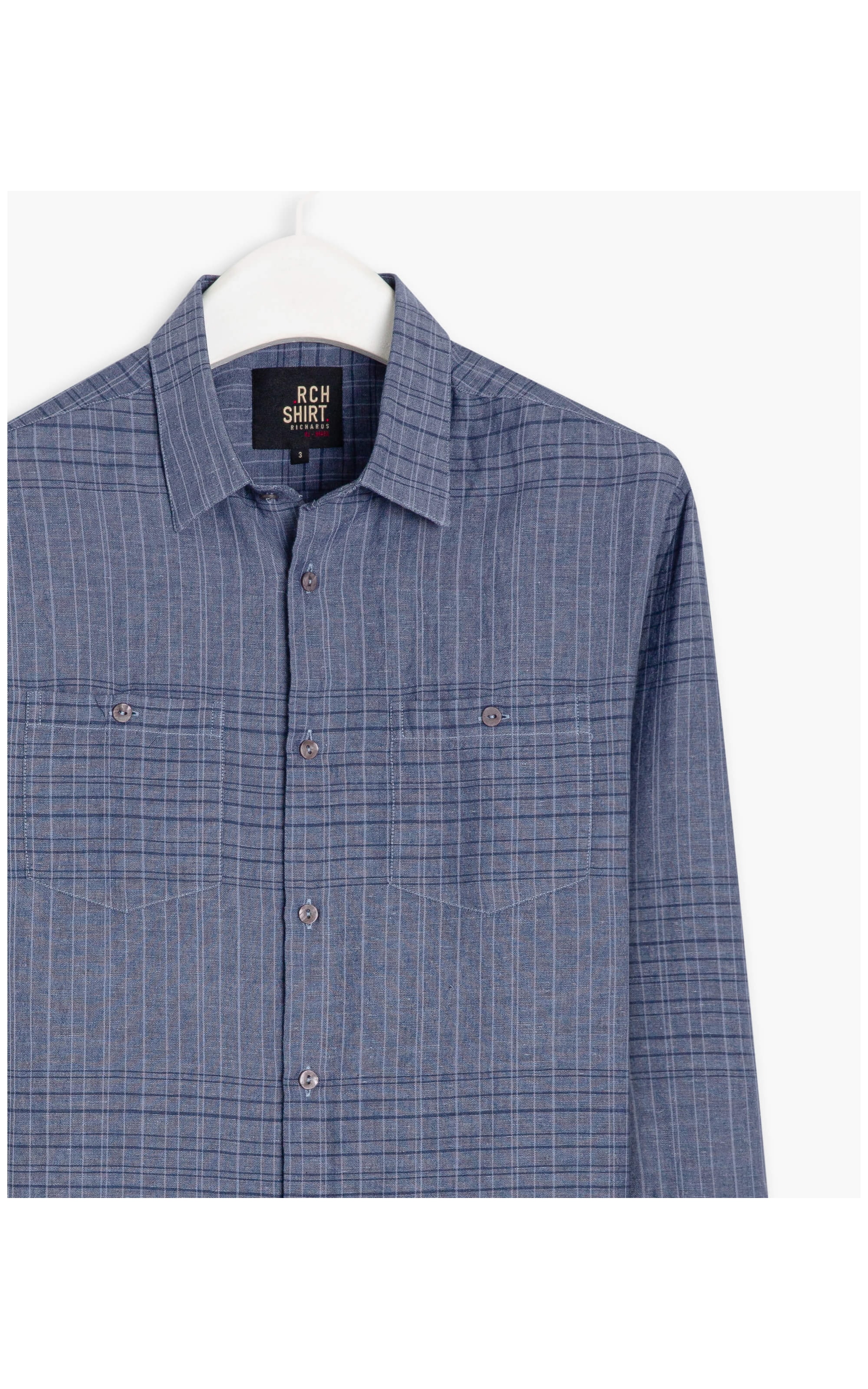 Camisa Linho  Cave Plaid Ml Azul Jeans