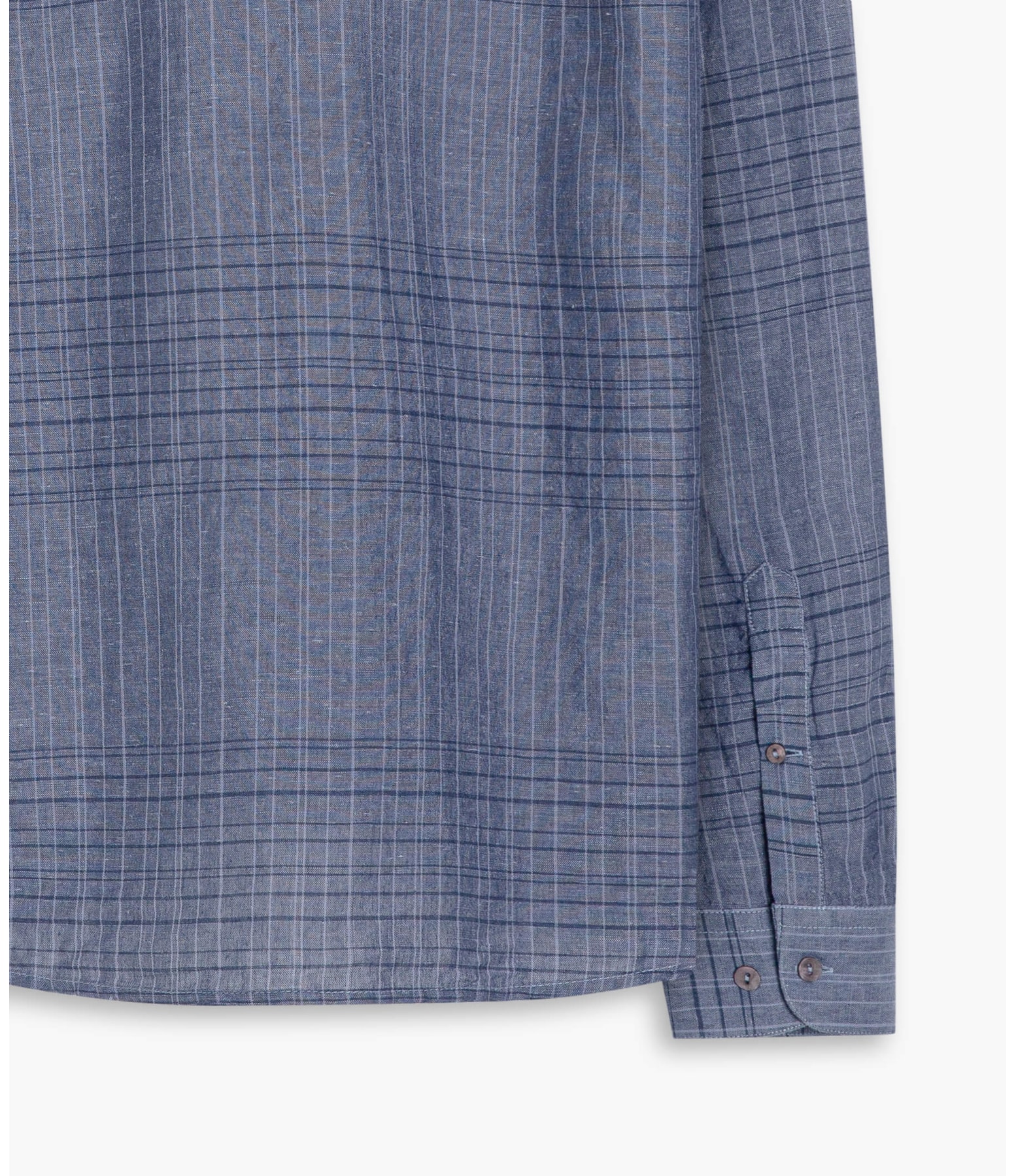 Camisa Linho  Cave Plaid Ml Azul Jeans