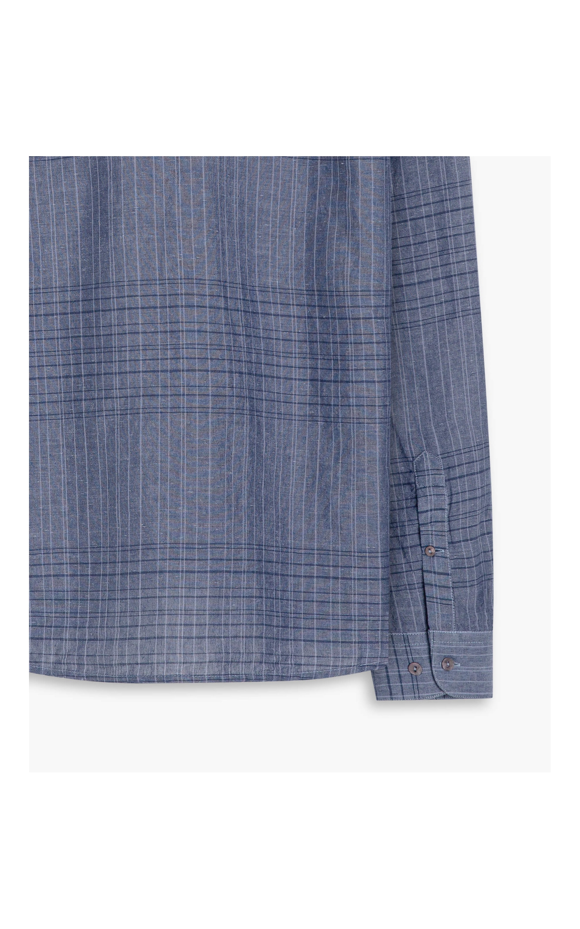 Camisa Linho  Cave Plaid Ml Azul Jeans