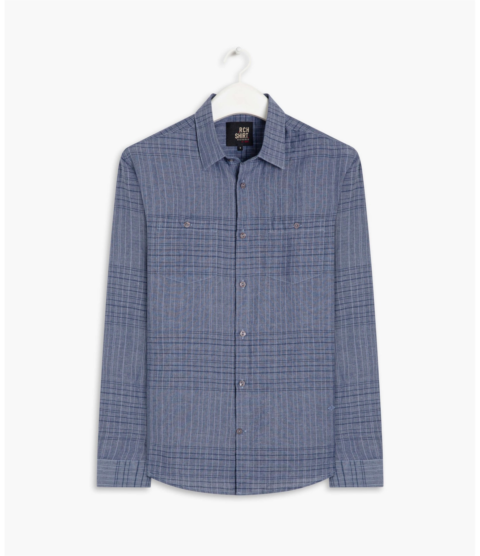 Camisa Linho  Cave Plaid Ml Azul Jeans