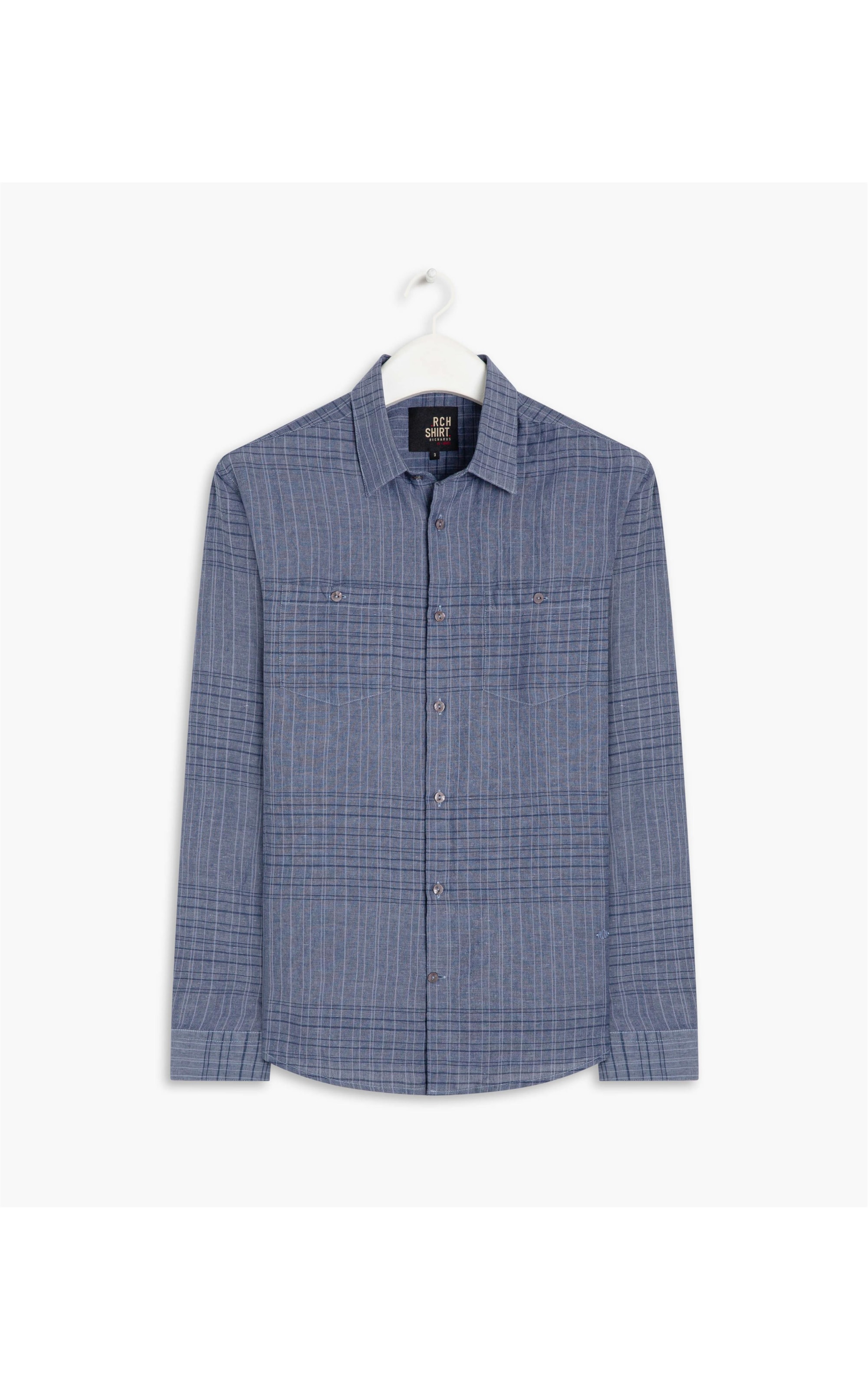 Camisa Linho  Cave Plaid Ml Azul Jeans