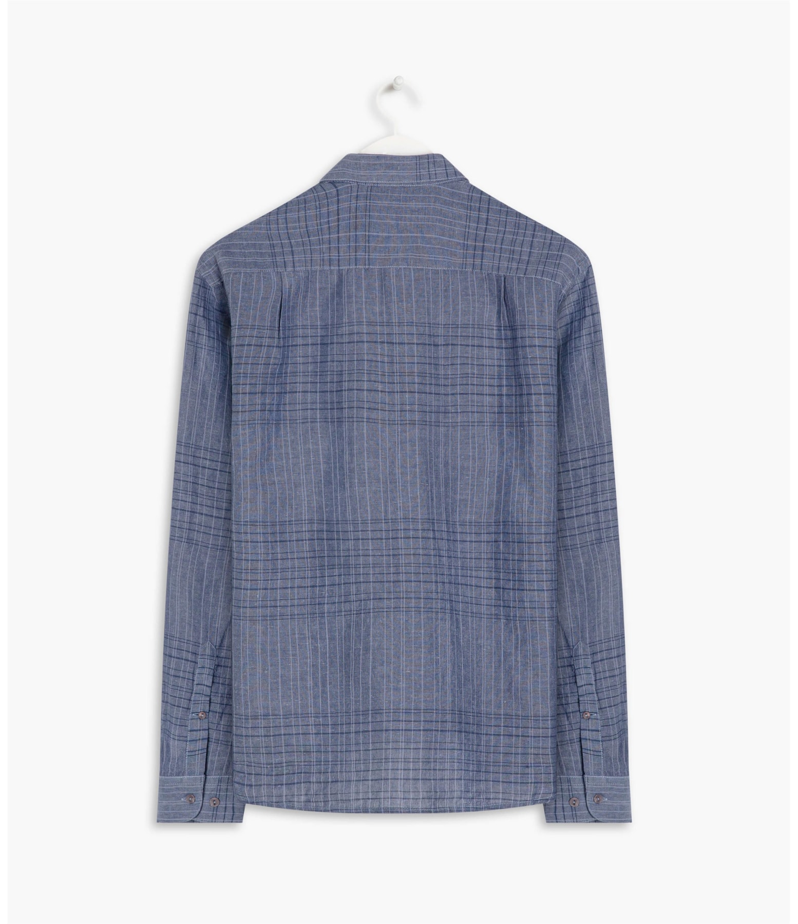 Camisa Linho  Cave Plaid Ml Azul Jeans