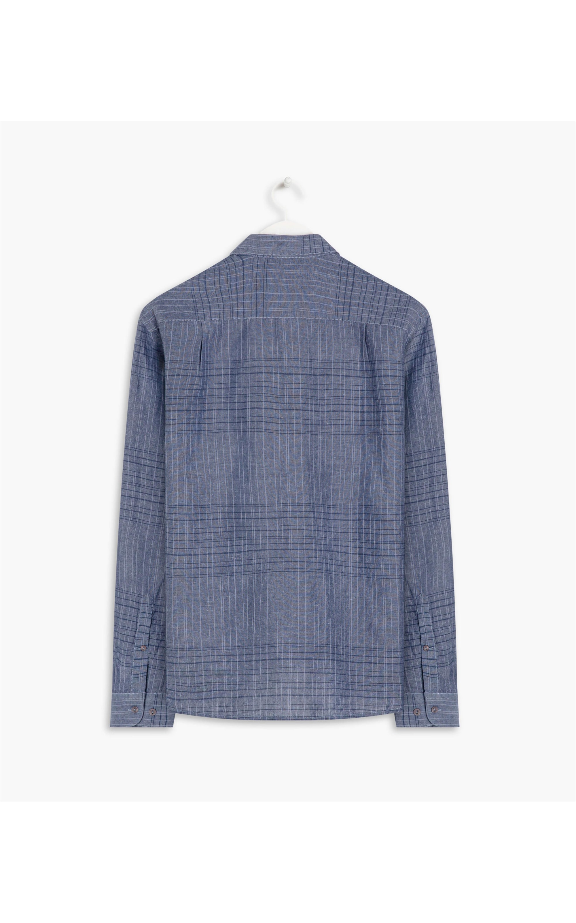 Camisa Linho  Cave Plaid Ml Azul Jeans