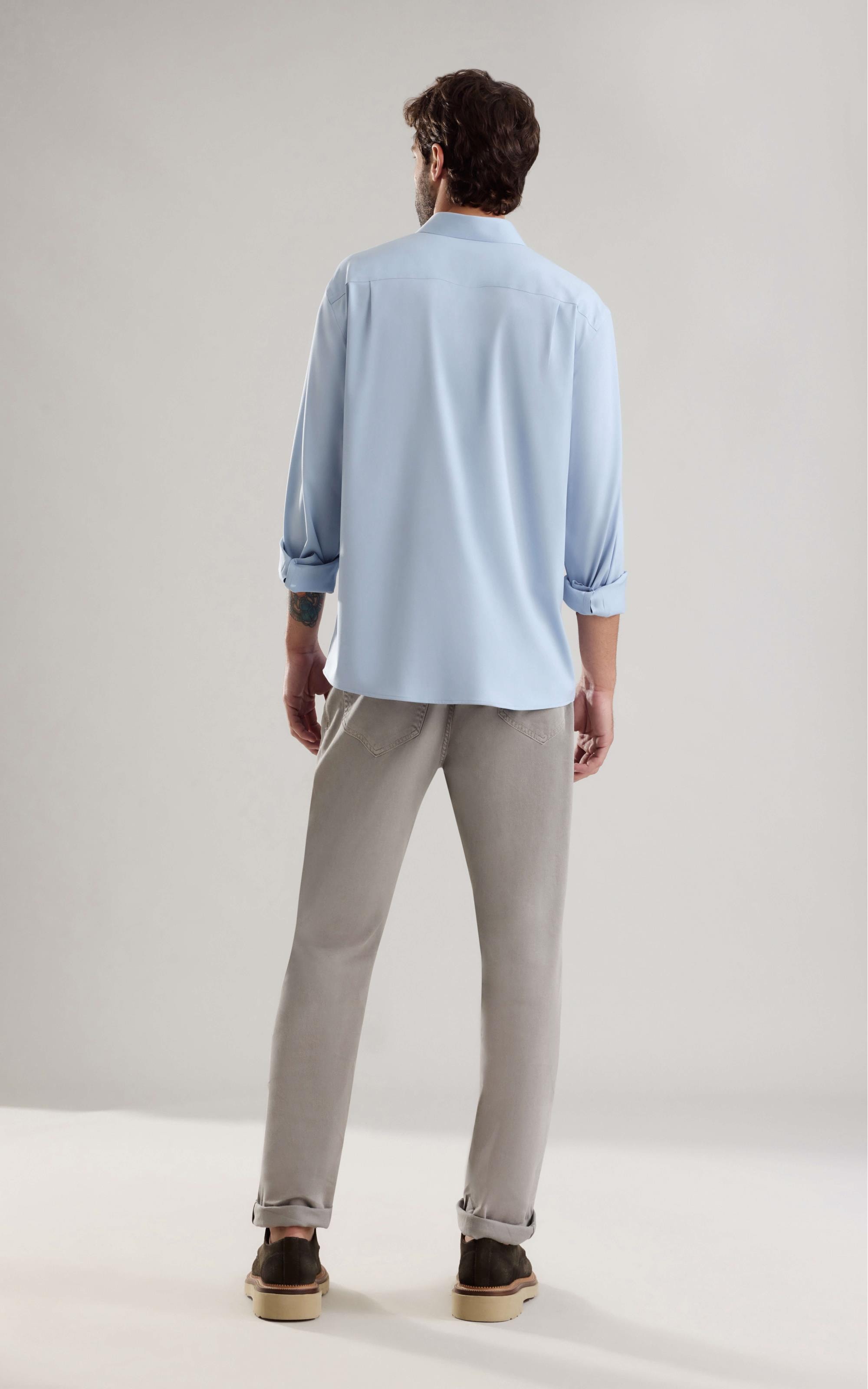 Camisa Linho Cetim Modal Azul Claro