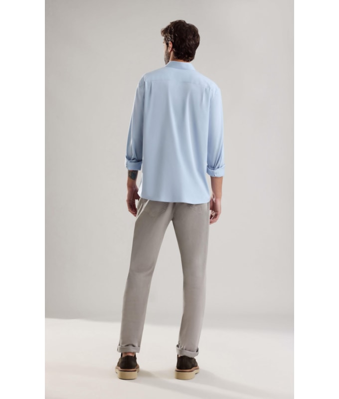 Camisa Linho Cetim Modal Azul Claro