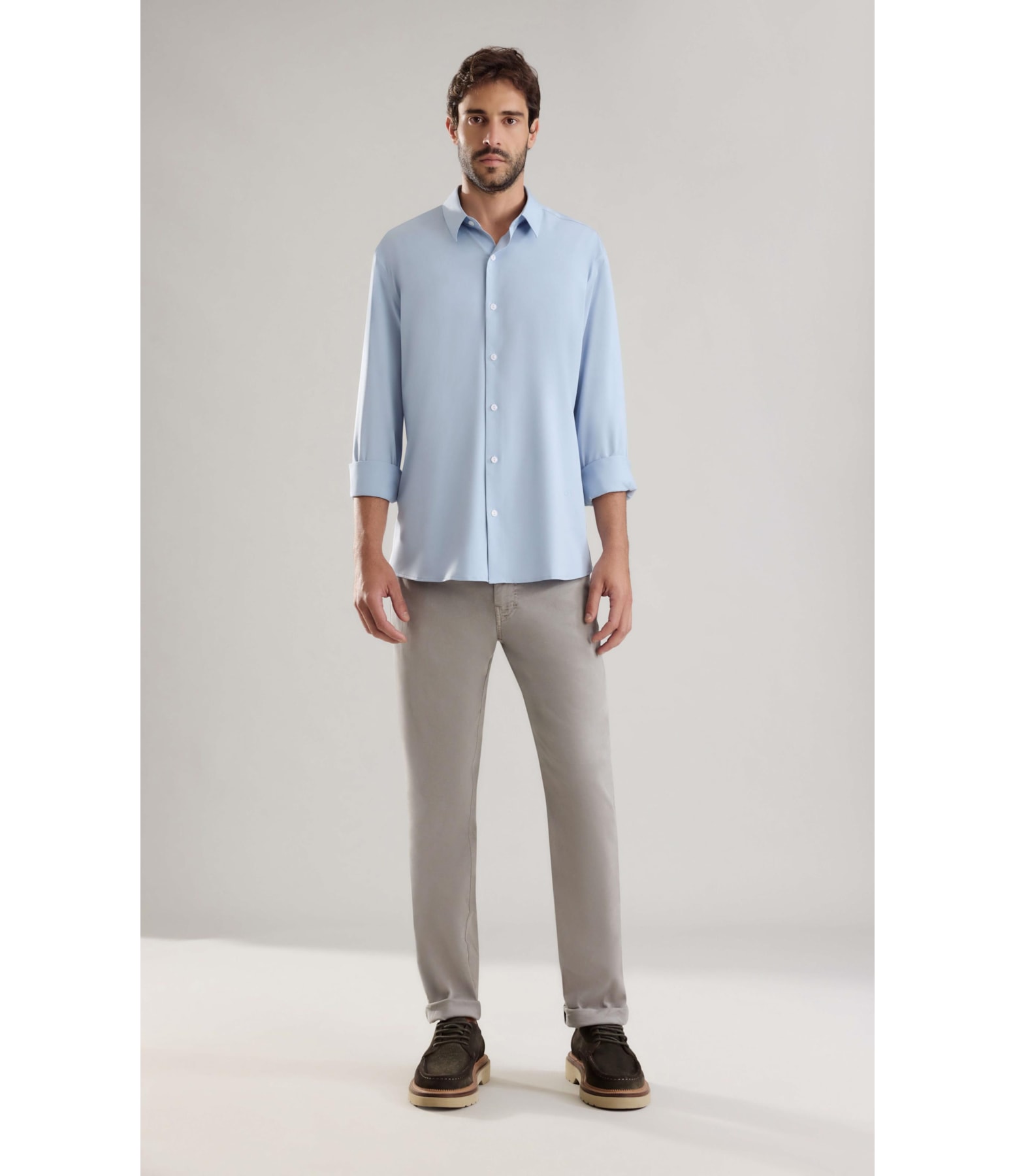 Camisa Linho Cetim Modal Azul Claro
