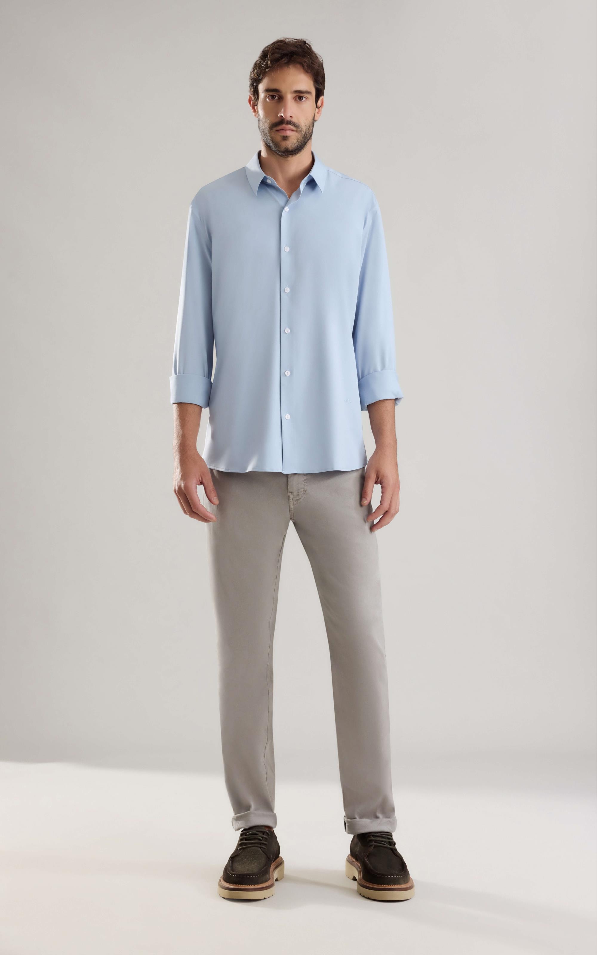Camisa Linho Cetim Modal Azul Claro