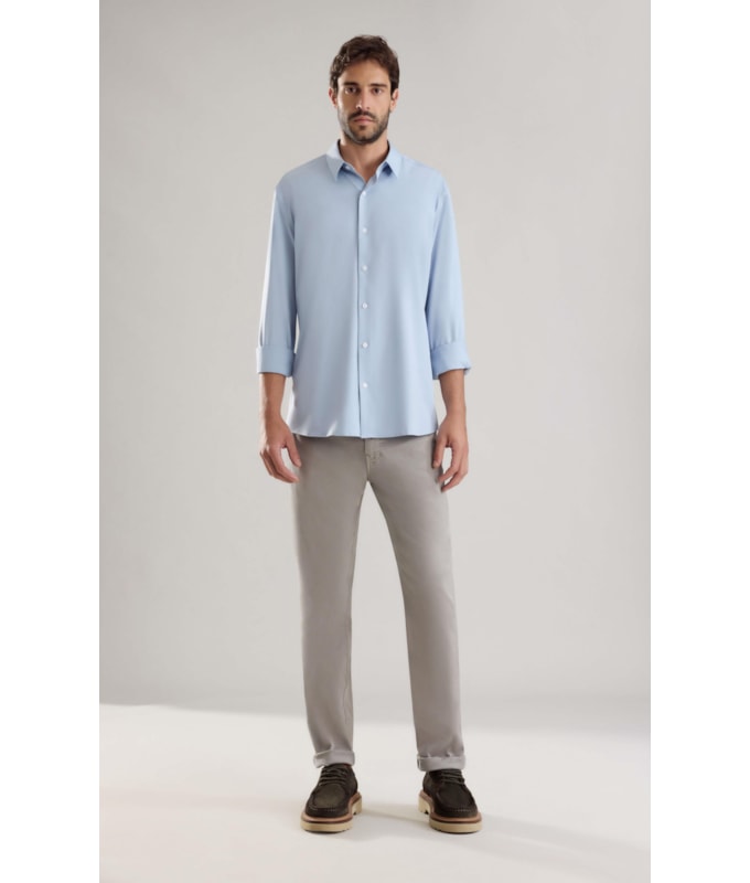 Camisa Linho Cetim Modal Azul Claro