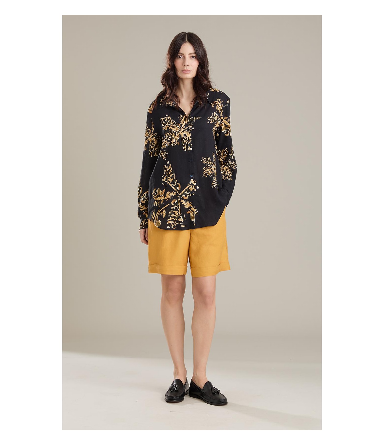 Camisa Linho  Classic Slouchy Splatter  Bl Preto