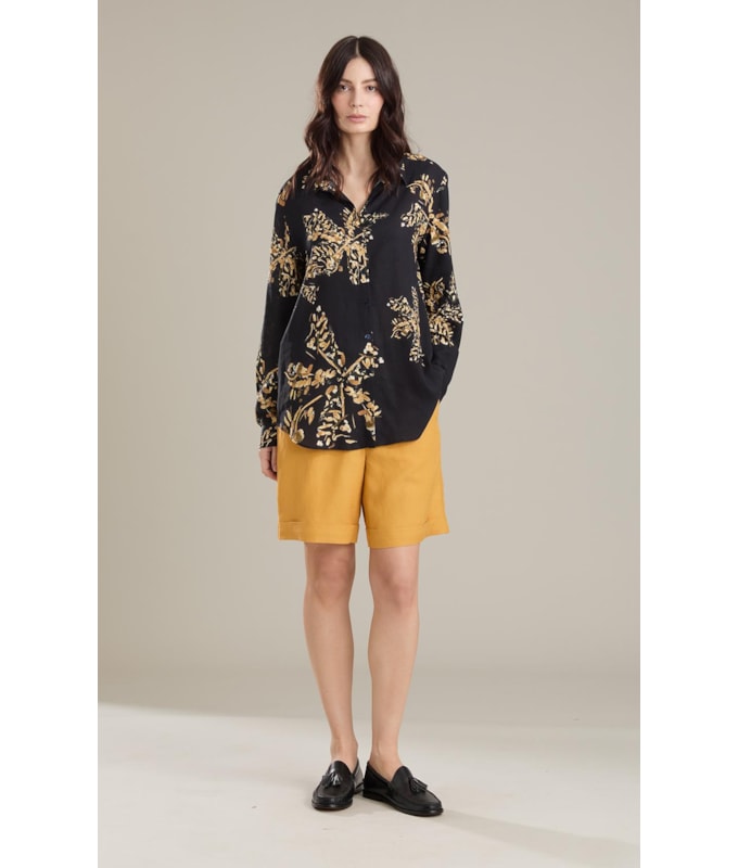 Camisa Linho  Classic Slouchy Splatter  Bl Preto