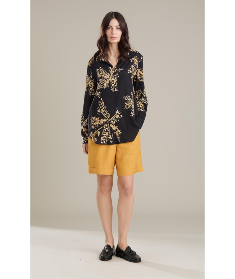 Camisa Linho  Classic Slouchy Splatter  Bl Preto